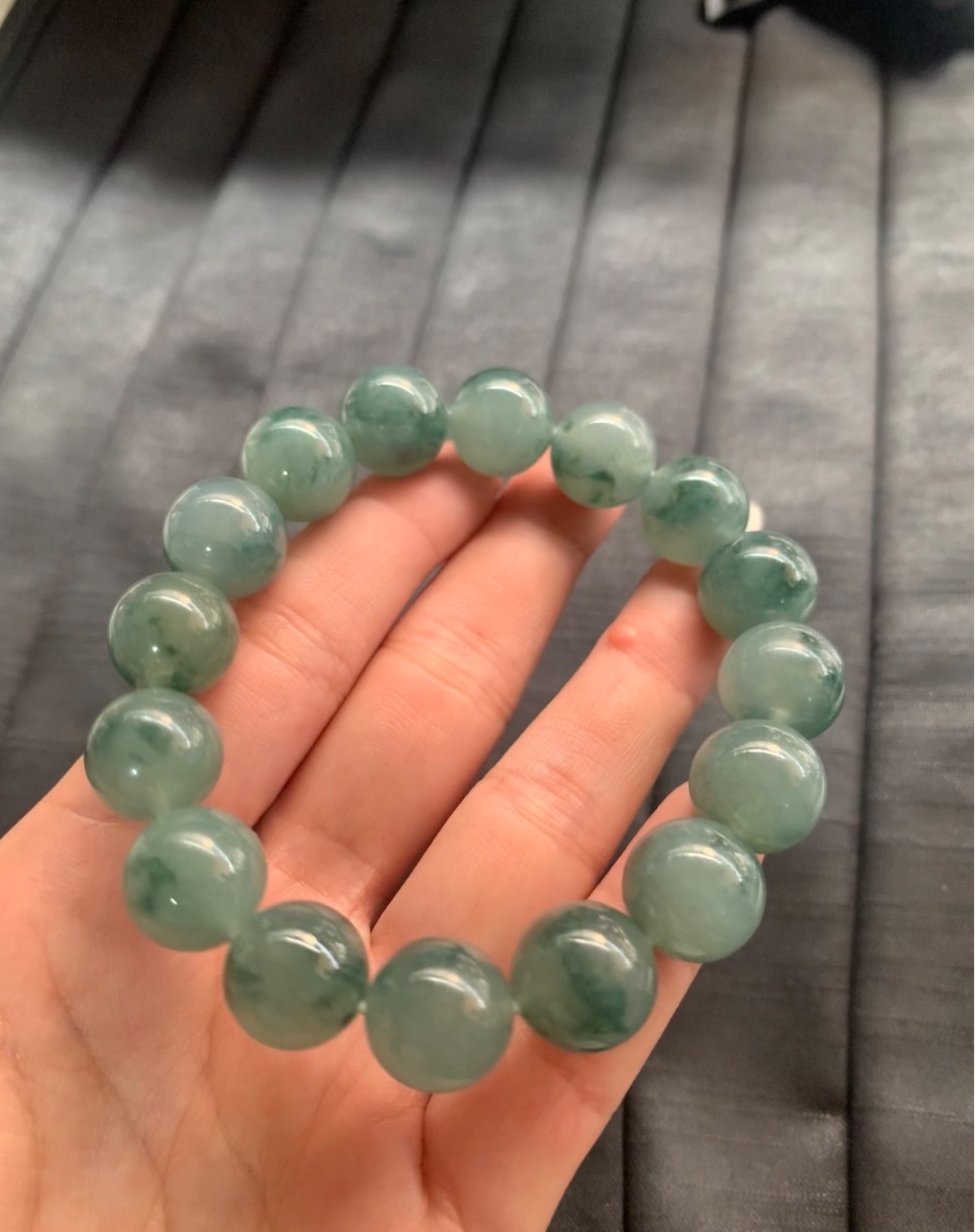   Natural Icy Green Jade Bead Bracelet