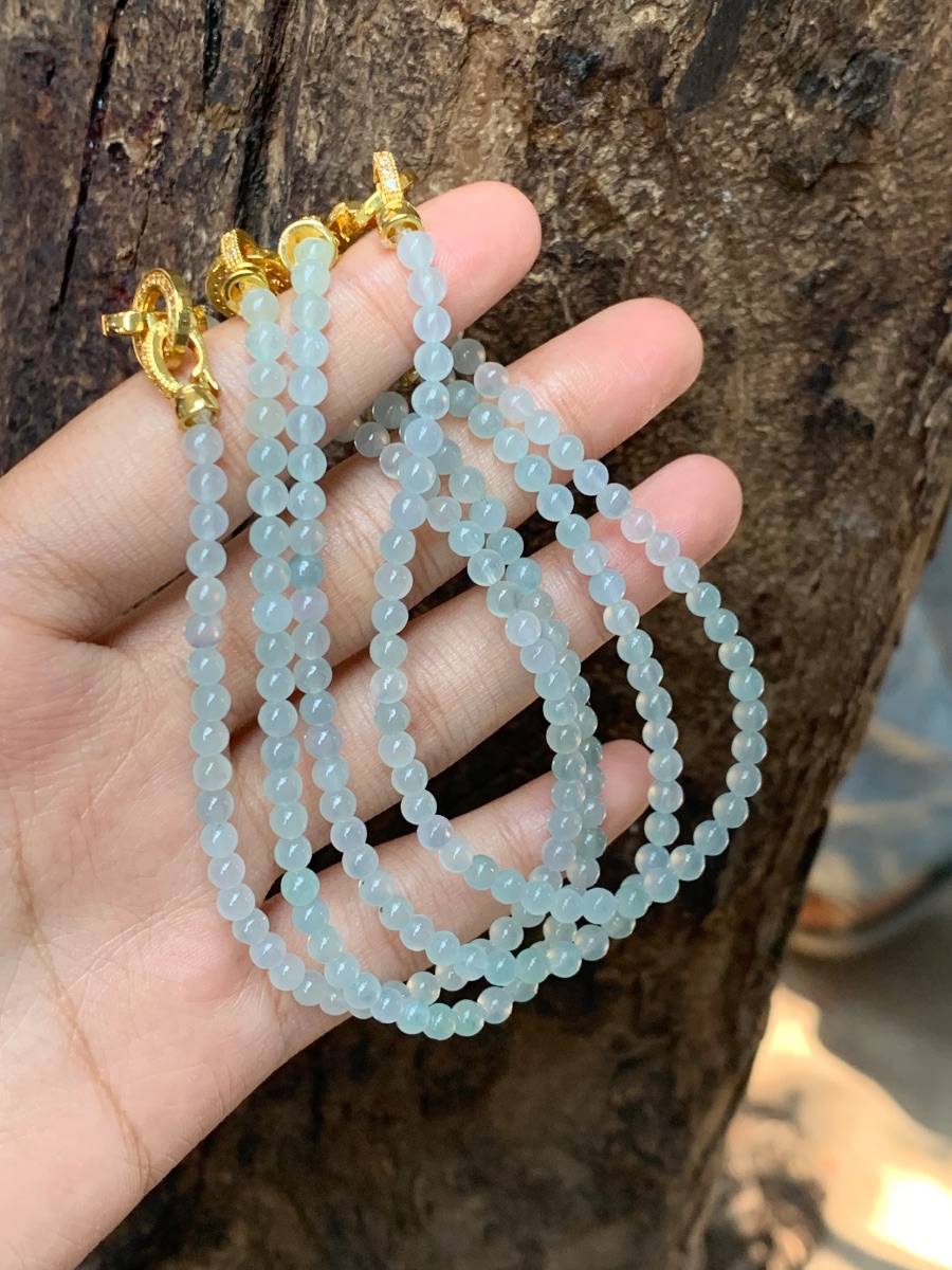 Natural Icy Light Green Jade Bead Necklace
