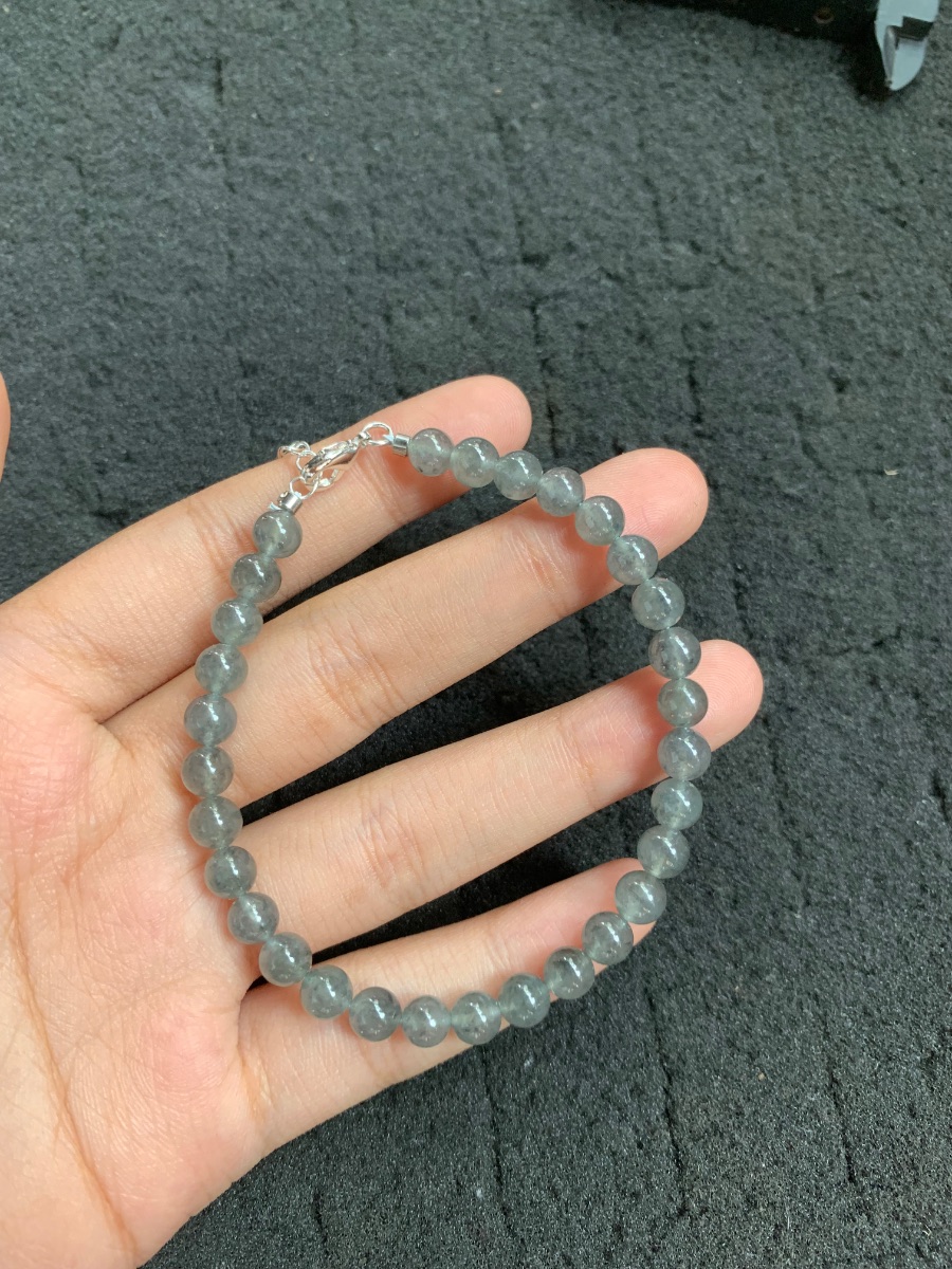   Natural Gray Jade Bead Bracelet
