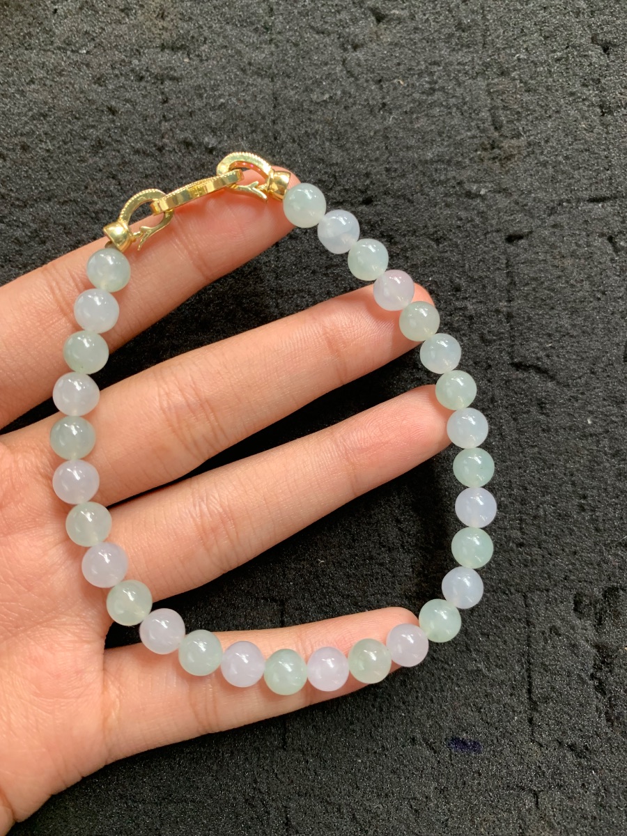  Natural Icy Green and Lavender Jade Bead Bracelet
