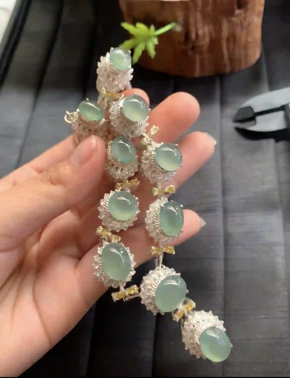  Natural Icy Green Jadeite Necklace in Sterling Silver Setting, view 2 | Myanmar Jadeite reference #2400001
