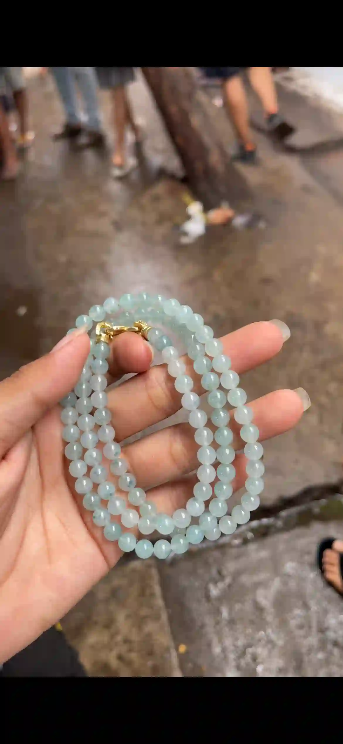  Icy Floating Blue-Green Jade Bead Multi-Layer Necklace with Gold Clasp, view 2 | Myanmar Jadeite reference #6360001