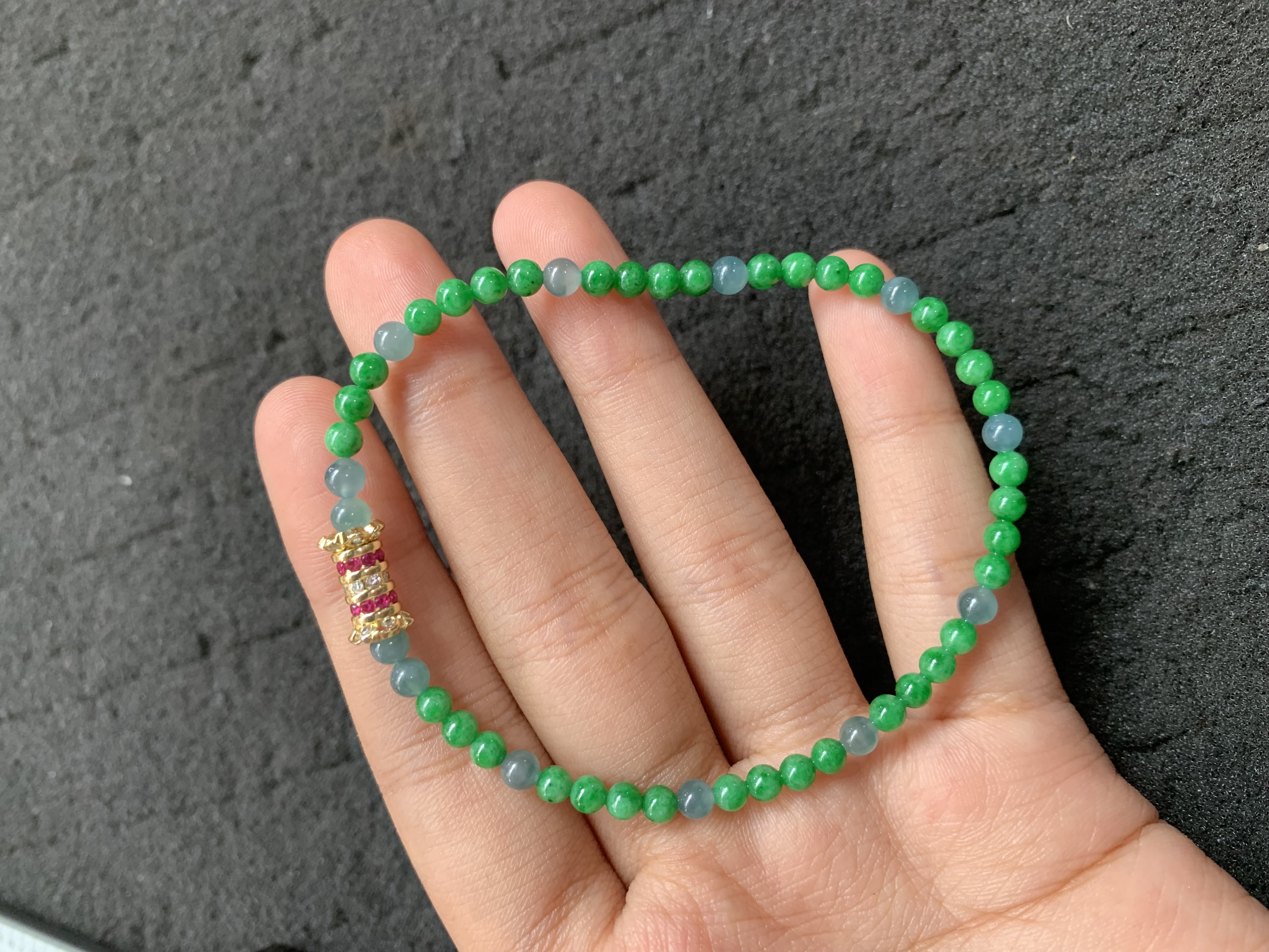 Natural Green and Blue Jade Bead Bracelet Natural Green and Blue Jade Bead Bracelet - Burmese Jadeite from Myanmar