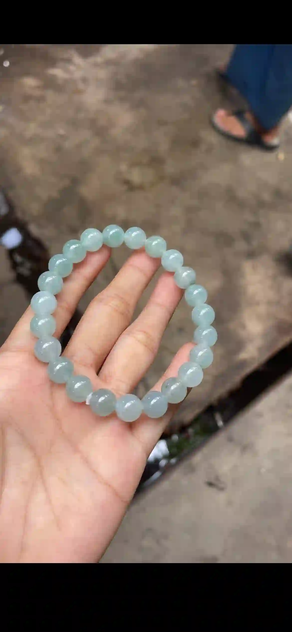 Icy Pale Blue-Green Jadeite Bead Bracelet, view 2 | Myanmar Jadeite reference #15750001