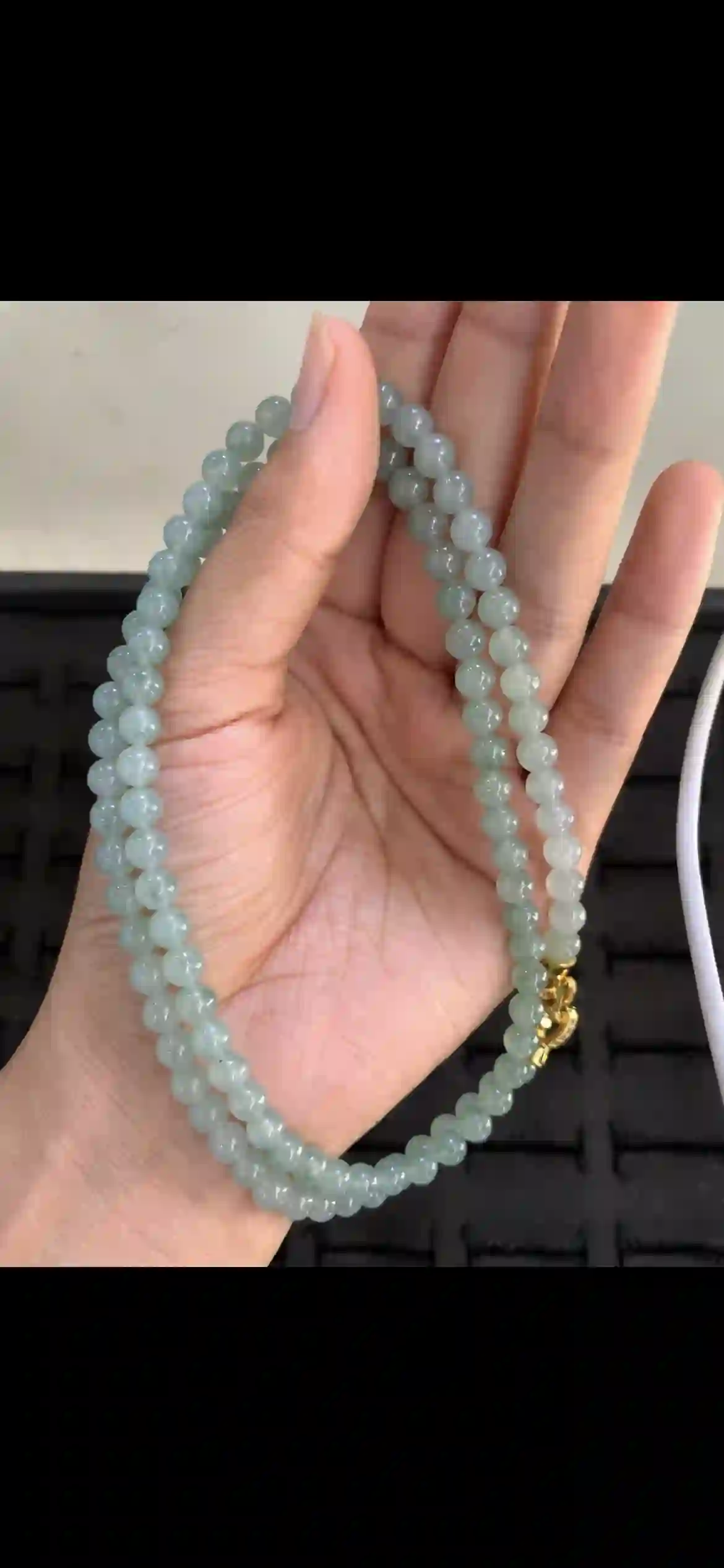  Double-Strand Premium Icy Pale Blue-Green Jade Bead Bracelet | Myanmar Jadeite reference #18090001