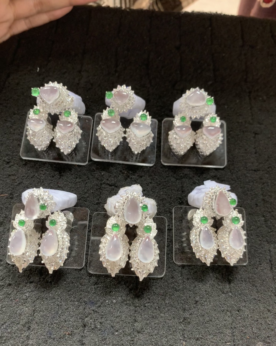 Icy Jade Jewelry Set with Green Accents - Burmese Jadeite Type A from Hpakant, Myanmar | Myanmar Jadeite