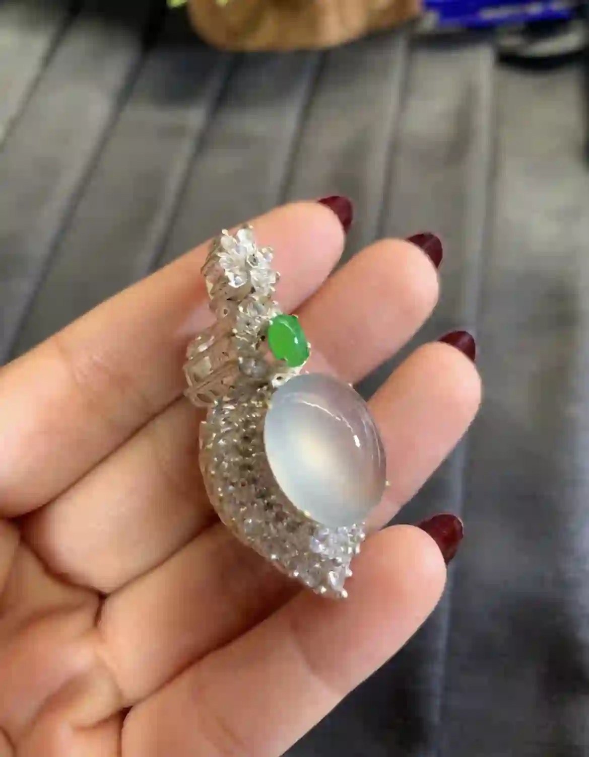 Icy Glassy White Jade Statement Pendant, view 2 | Myanmar Jadeite reference #2820009