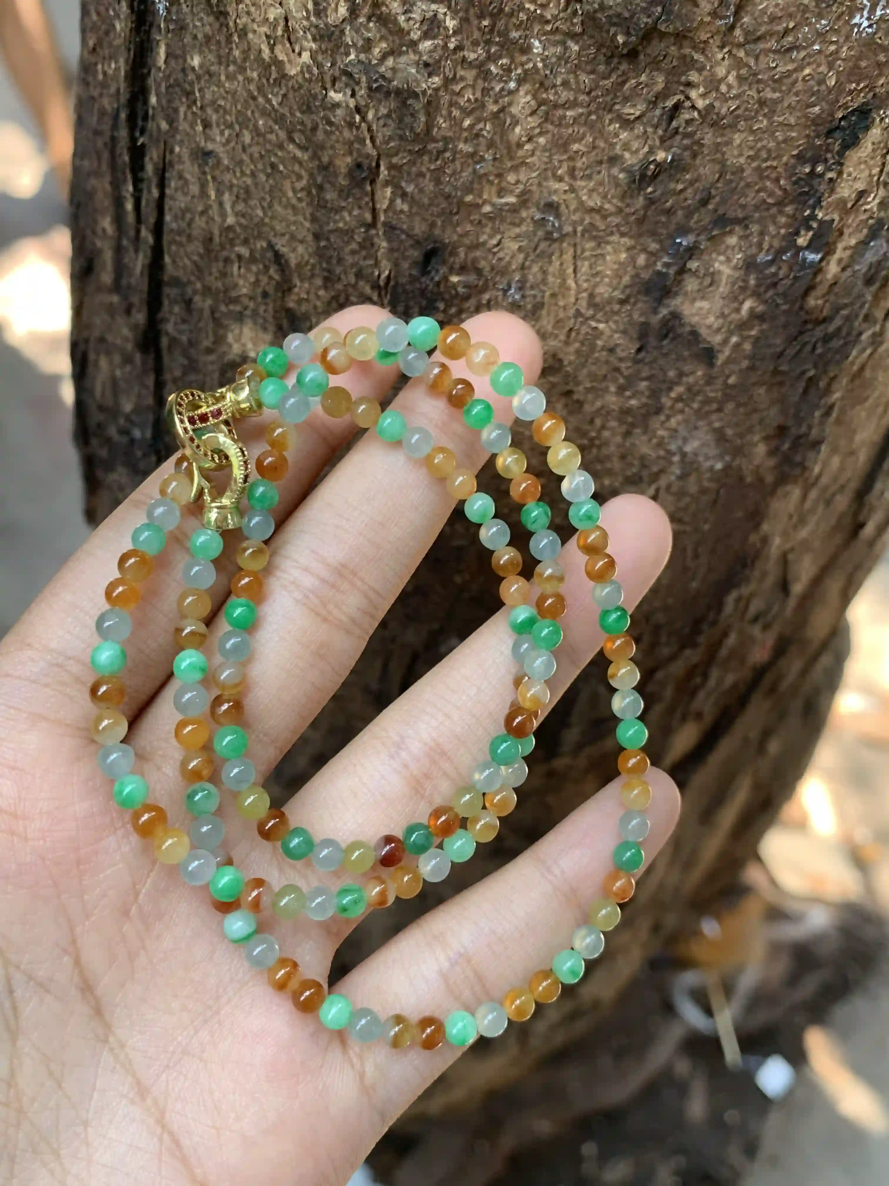 Natural Multicolor Jade Bead Necklace | Myanmar Jadeite reference #1920007