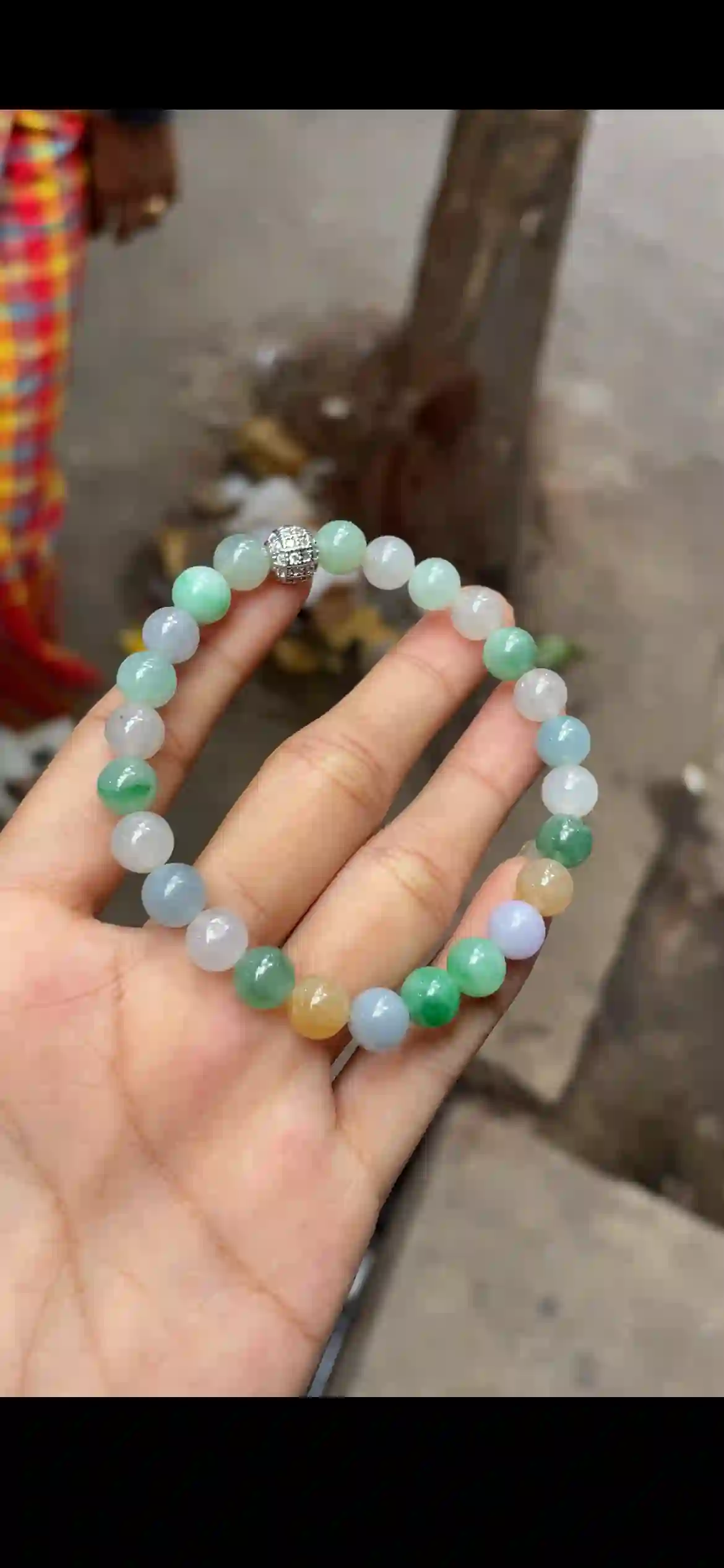 Five-Color Icy Jadeite Beaded Bracelet | Myanmar Jadeite reference #12330001