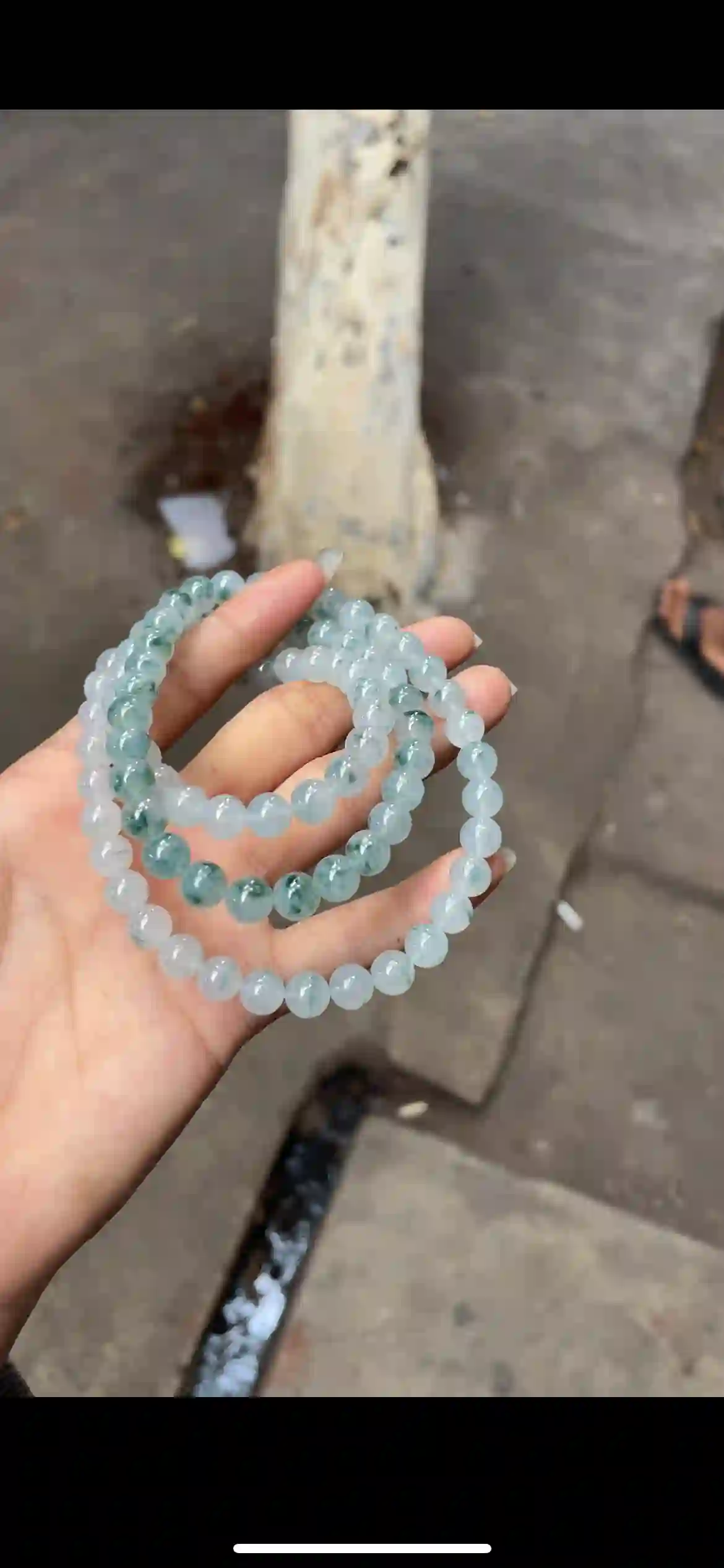 Icy Pale Jade Bead Necklace with Floating Green Patterns | Myanmar Jadeite reference #25470002