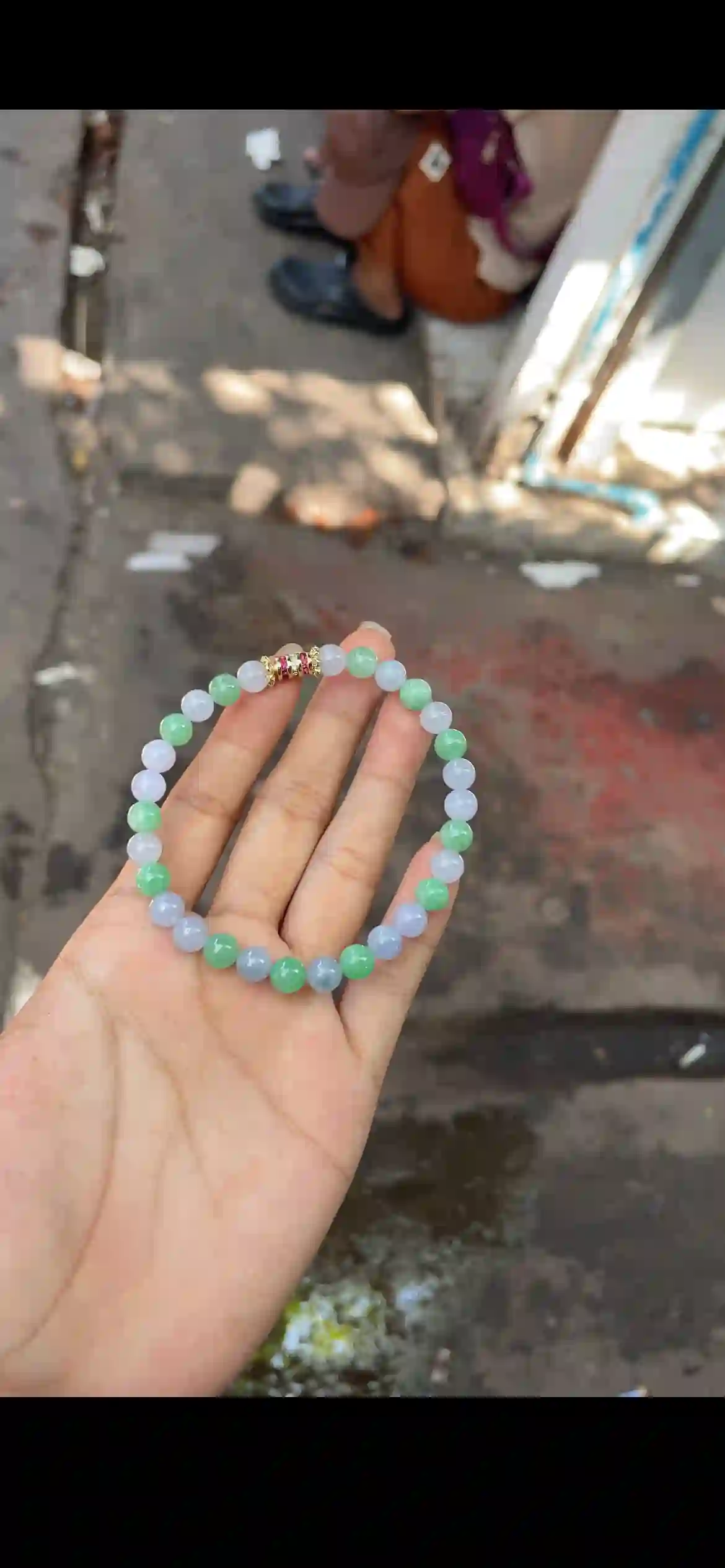 Lavender & Apple Green Jade Beaded Bracelet with Crystal Accent | Myanmar Jadeite reference #35100001