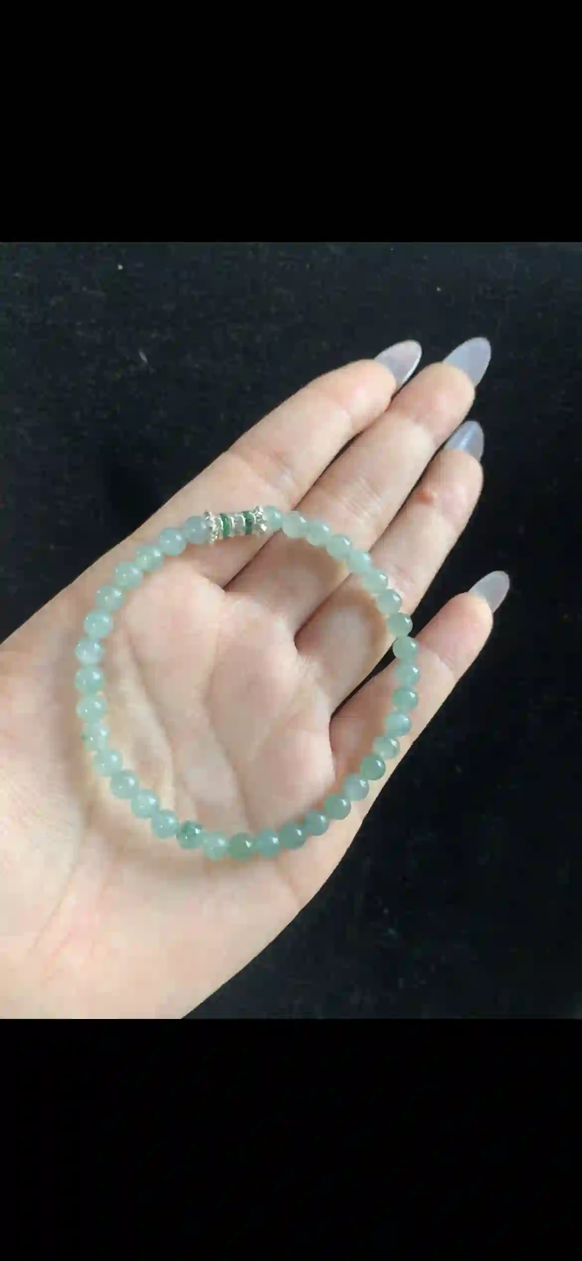Pale Celadon Jade Bracelet with Emerald & Crystal Accent, view 2 | Myanmar Jadeite reference #32880001