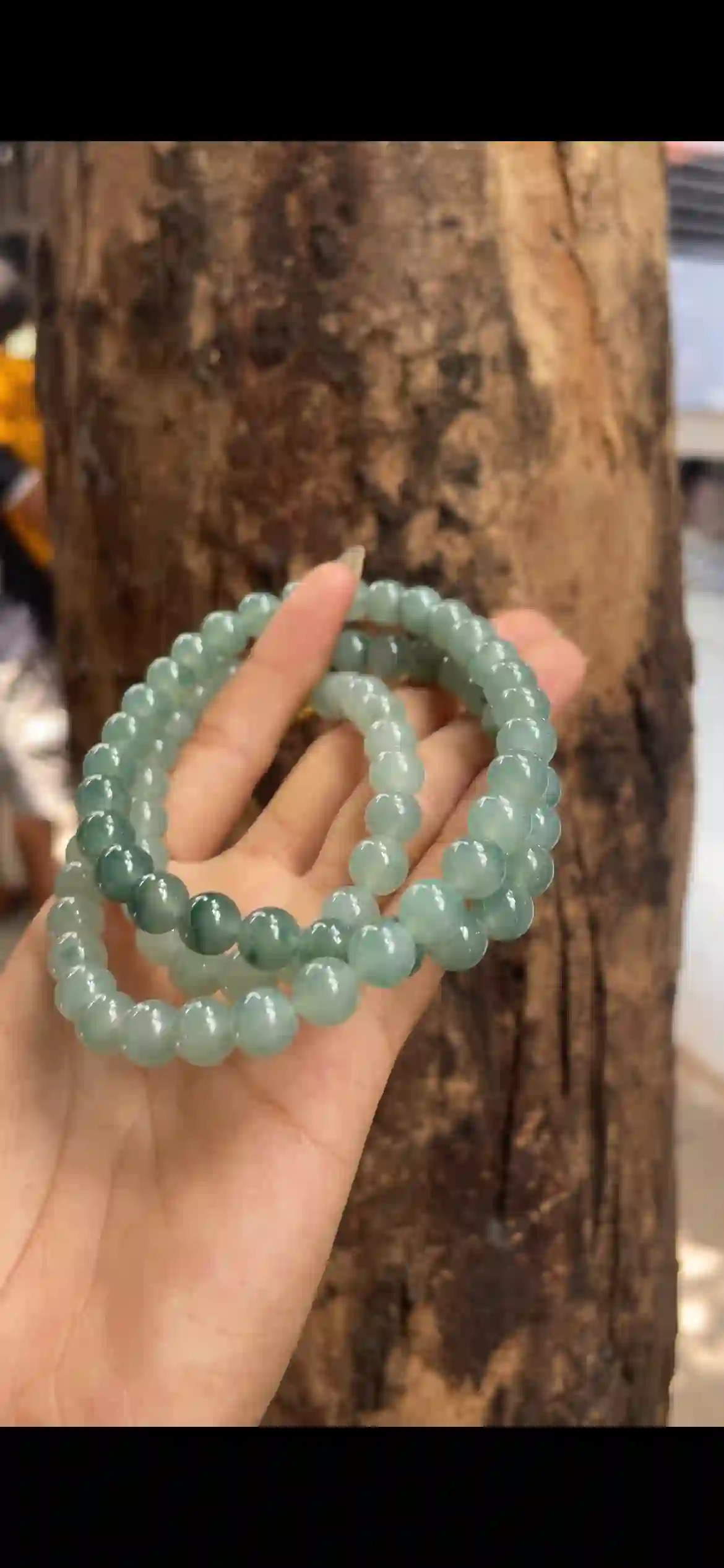  Icy Floating Flower Jadeite Bead Necklace, view 2 | Myanmar Jadeite reference #8100001