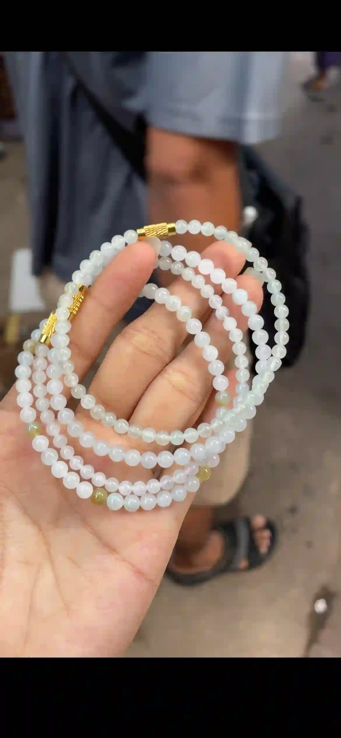 Icy White‑Celadon Jade Multi‑Loop Bracelet, view 2 | Myanmar Jadeite reference #14640001