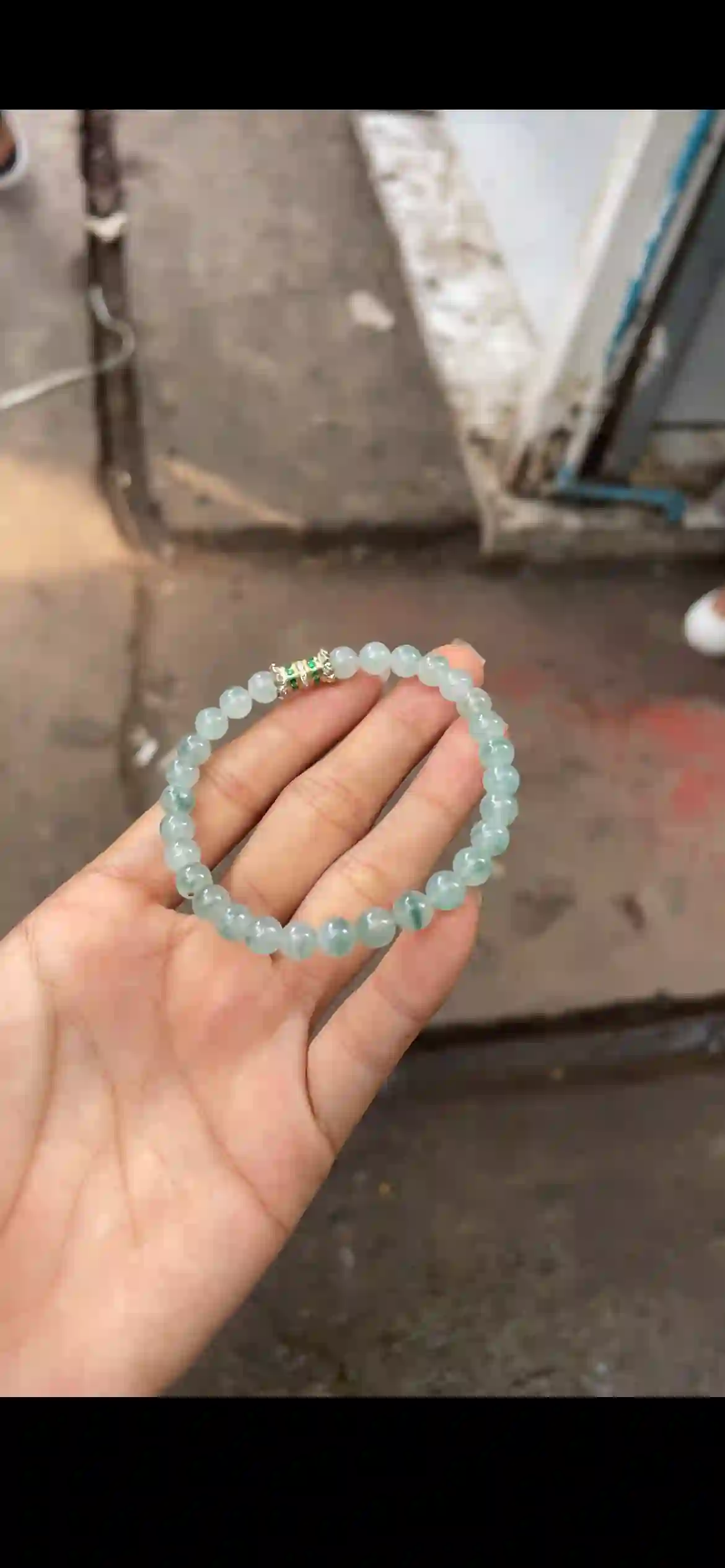Icy Floating Blue-Green Jade Bracelet — Emerald Crystal Gold Accent, view 2 | Myanmar Jadeite reference #33390001