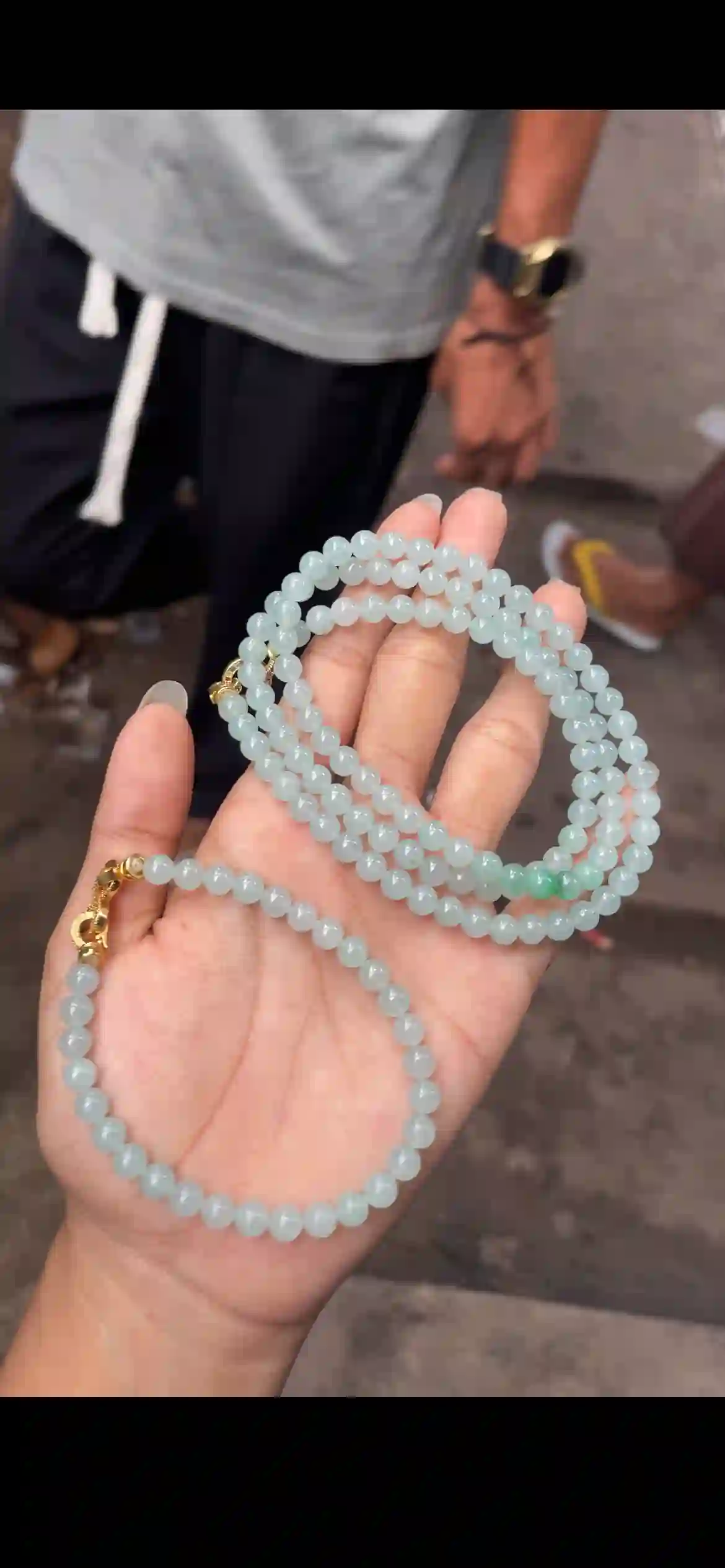 Icy Pale Blue Jadeite Bead Necklace with Accent Beads, view 2 | Myanmar Jadeite reference #14970001