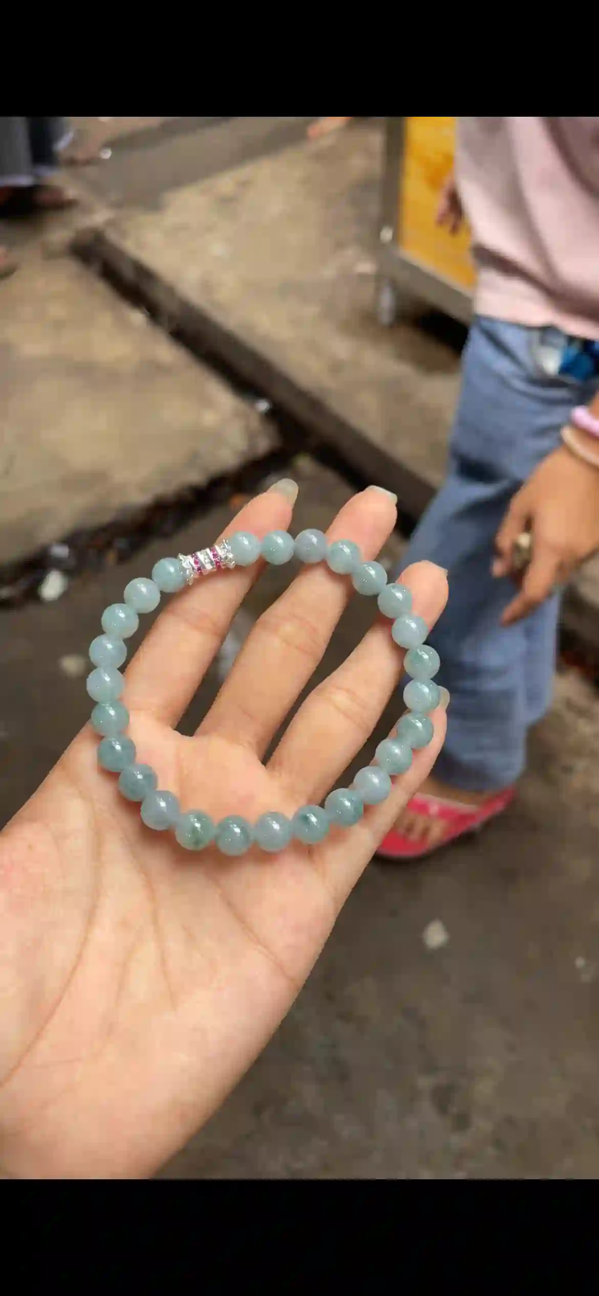  Icy Floating Blue-Green Jadeite Beaded Bracelet | Myanmar Jadeite reference #8520001