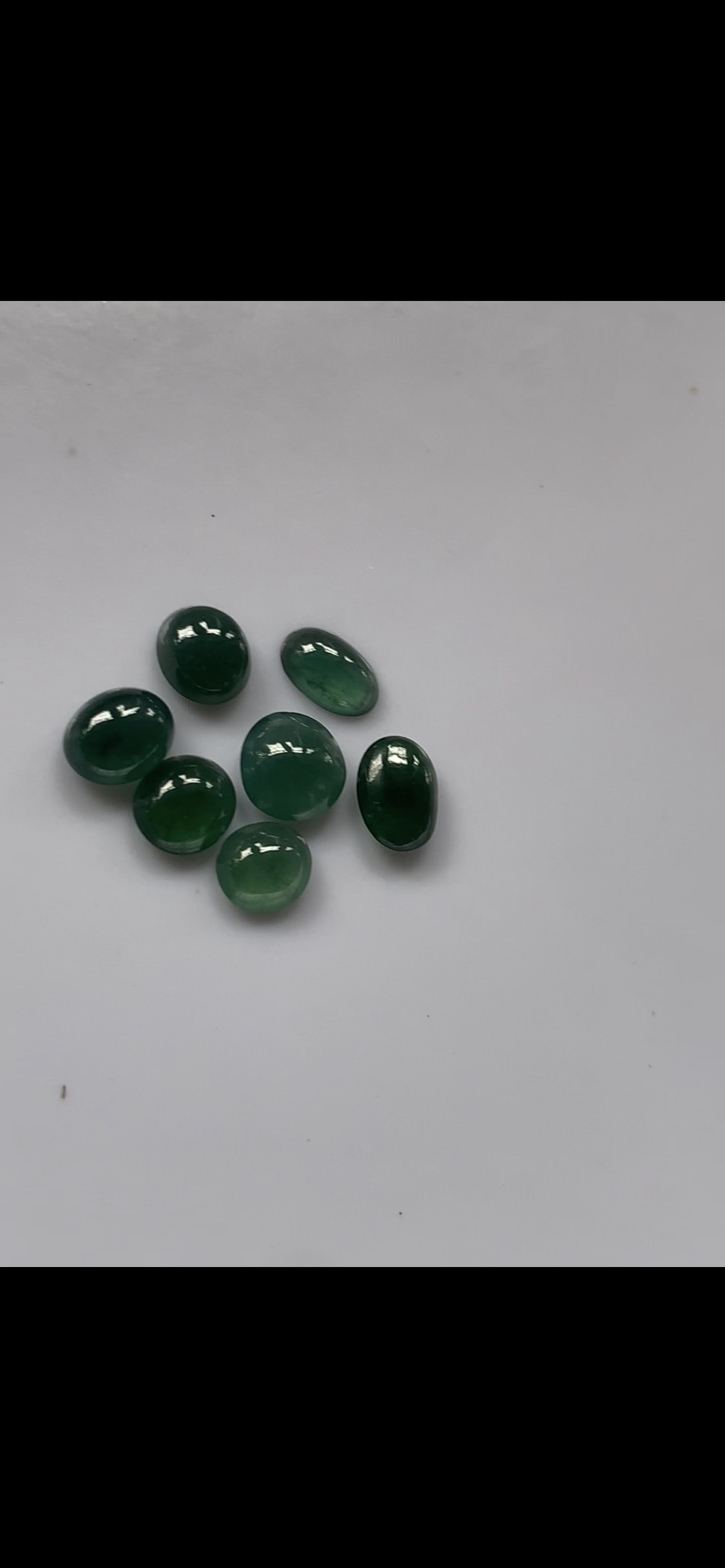 Seven Deep Rich Green Oval & Round Loose Cabochons