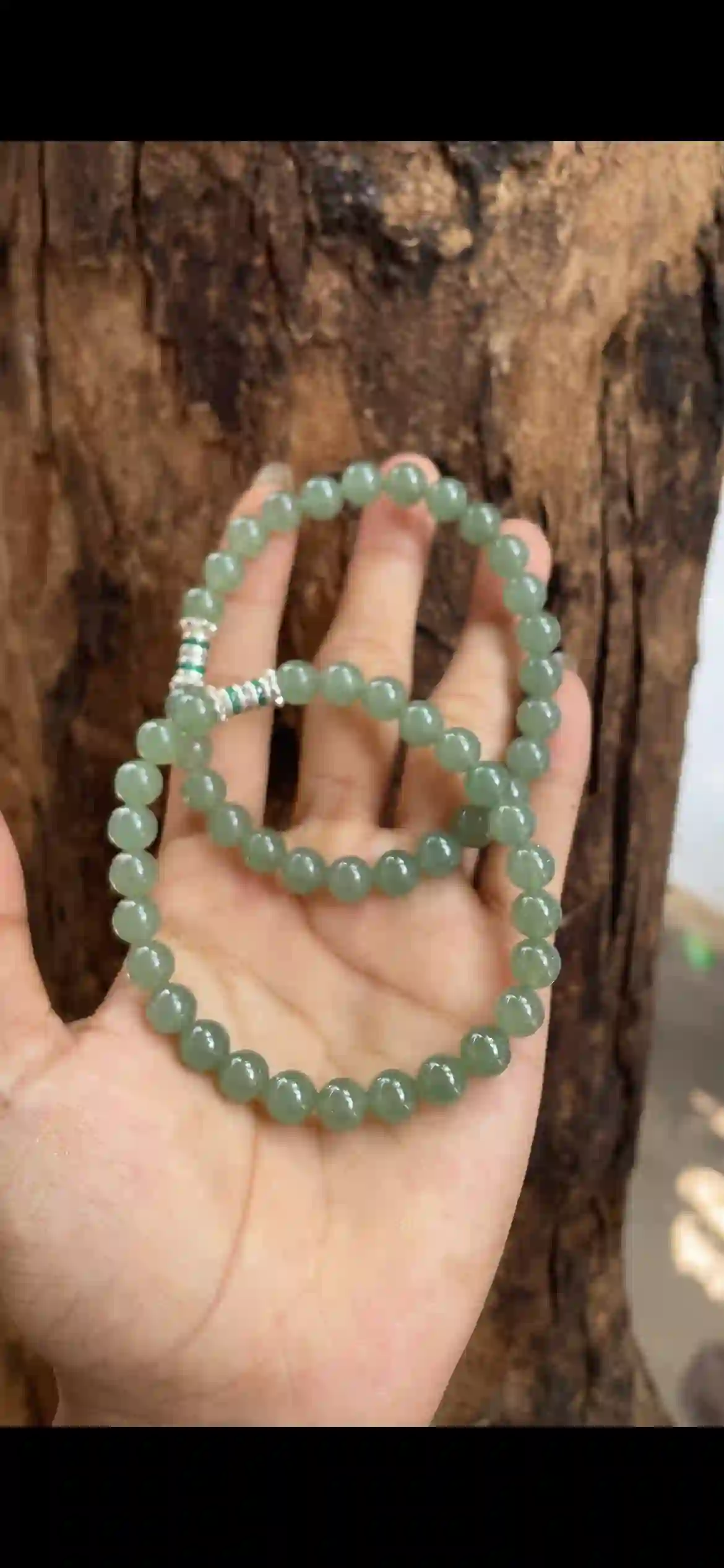   Uniform Icy Olive Green Jadeite Bead Necklace, view 2 | Myanmar Jadeite reference #7680001