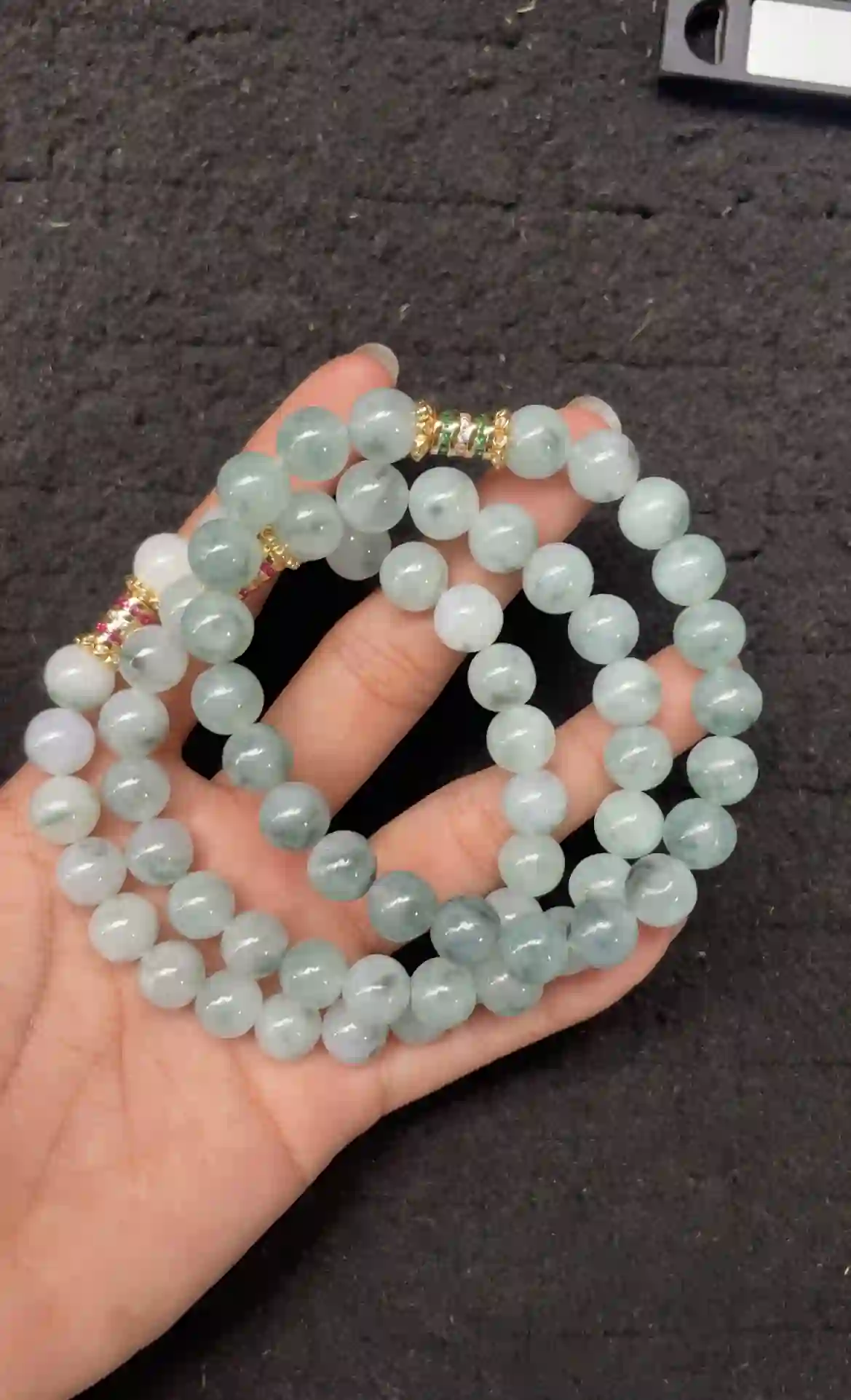 Icy Floating Ink Pattern Jade Multi-Strand Bracelet Set, view 2 | Myanmar Jadeite reference #2850009