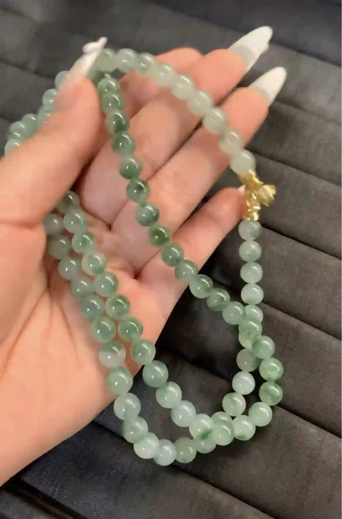  Natural Green Jade Bead Necklace  , view 2 | Myanmar Jadeite reference #1830001