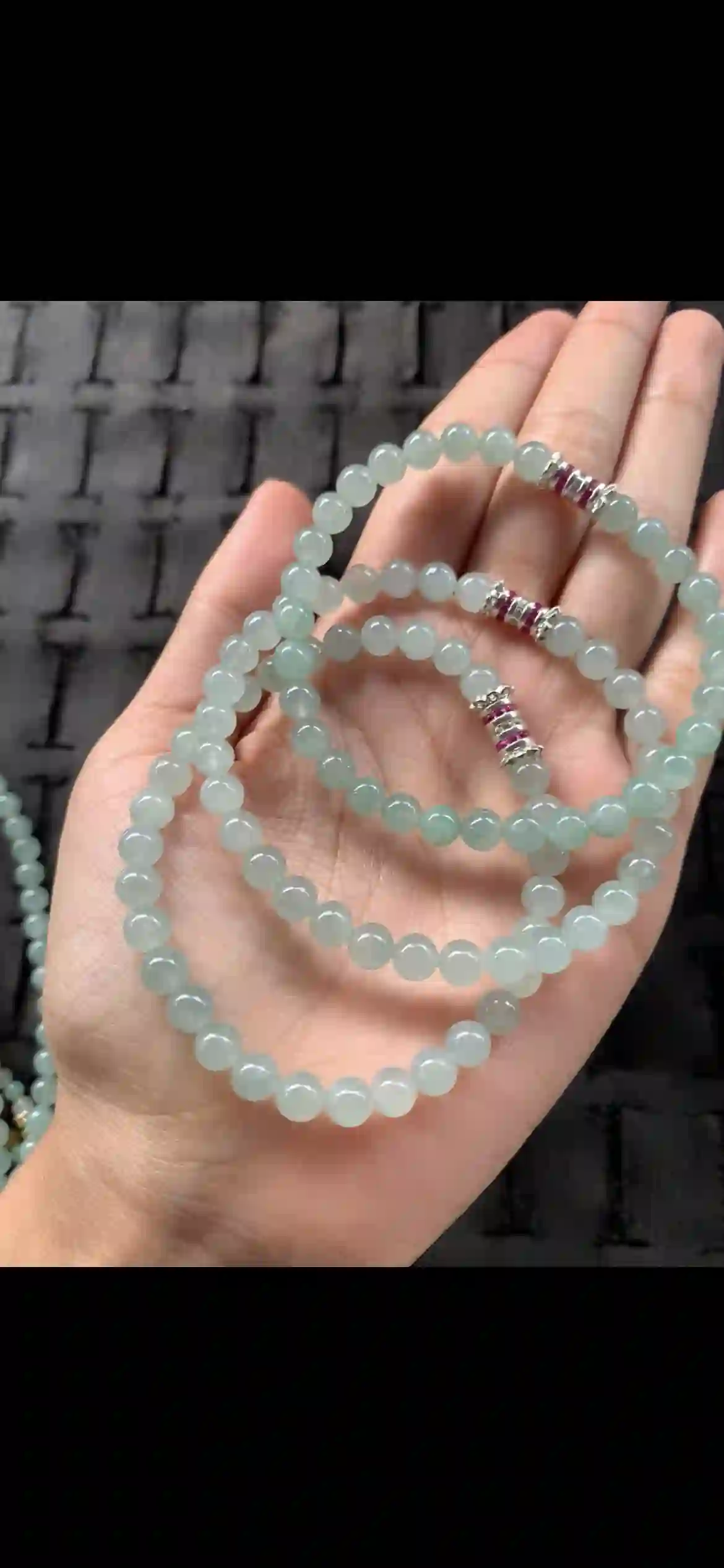 Icy Pale Green Jade Multi-Wrap Beaded Bracelet with Pink Gem Accents, view 2 | Myanmar Jadeite reference #22950001