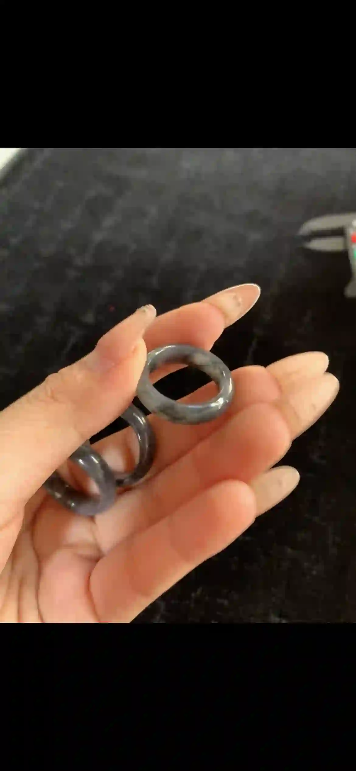 Black & Grey Jade Band Rings — Set of Three Natural Stone Rings | Myanmar Jadeite reference #29010001