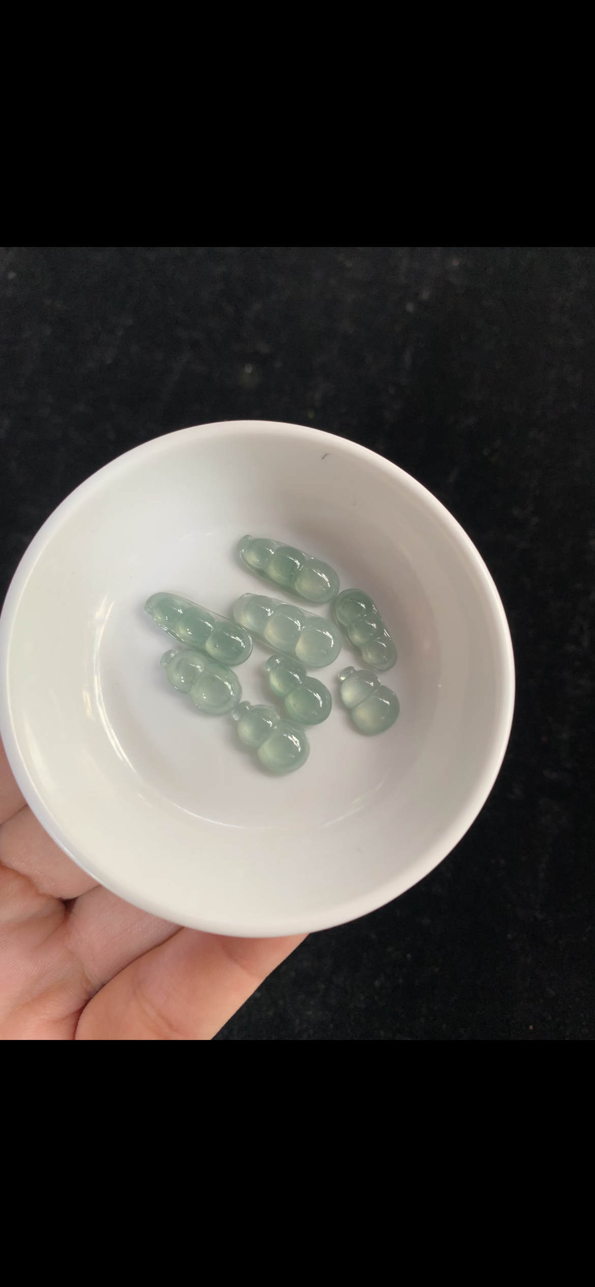 Icy Pale Green Jadeite Carvings – Pea Pods & Gourd Pendants, Natural Grade A Jade