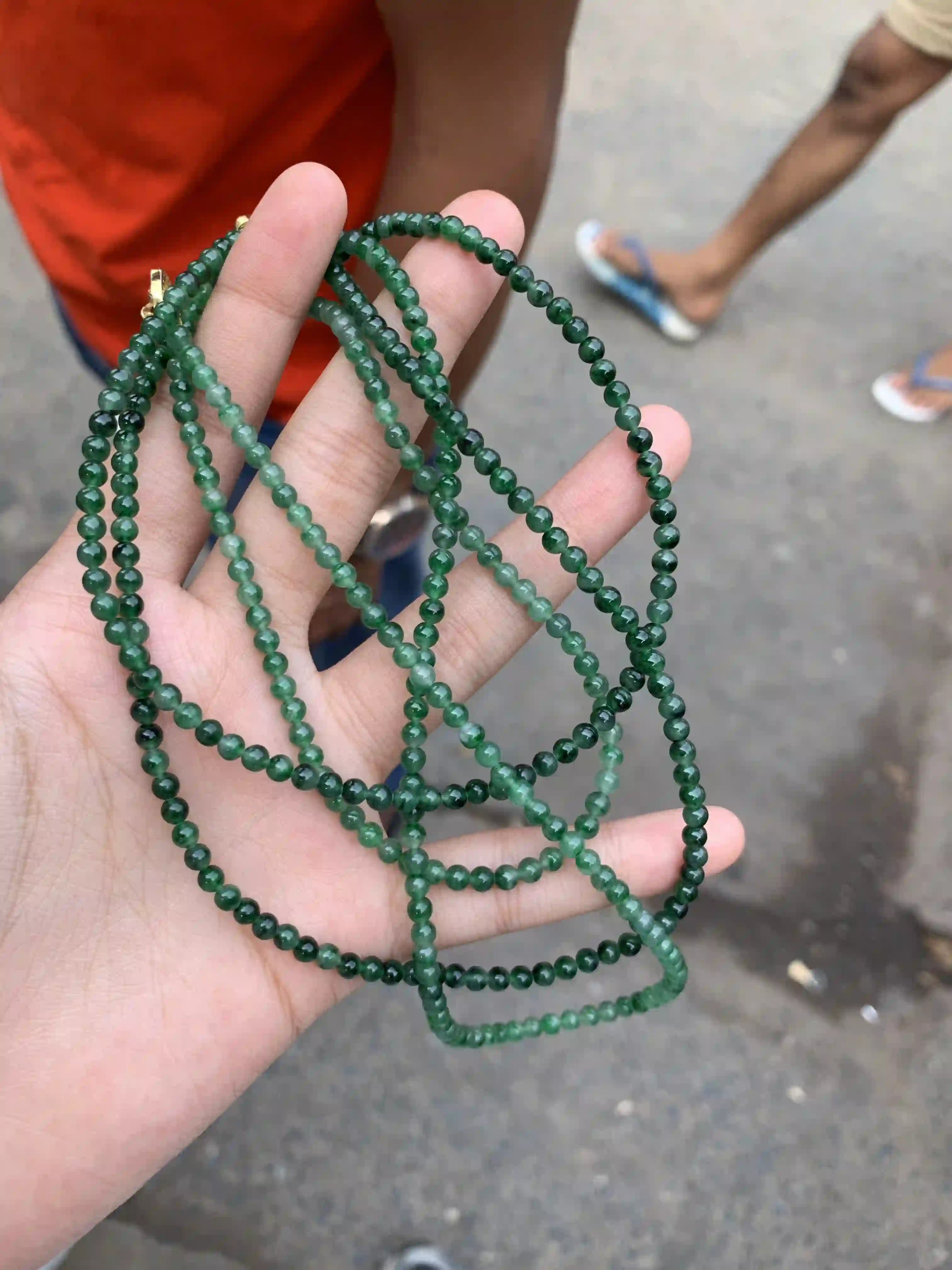 Natural Deep Green Jade Bead Necklace, view 2 | Myanmar Jadeite reference #1800001