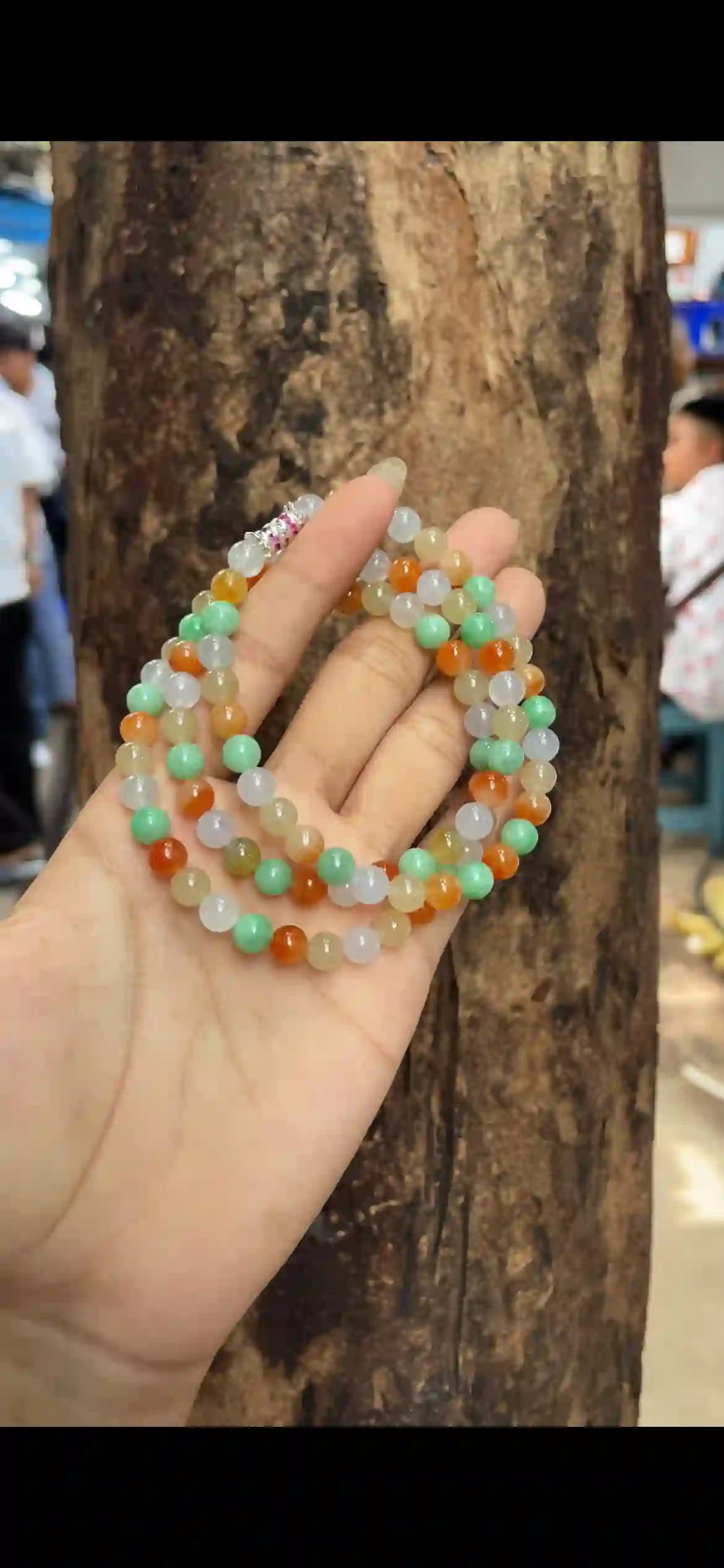Multi-Color Natural Jadeite Triple-Wrap Bracelet, view 2 | Myanmar Jadeite reference #8460001