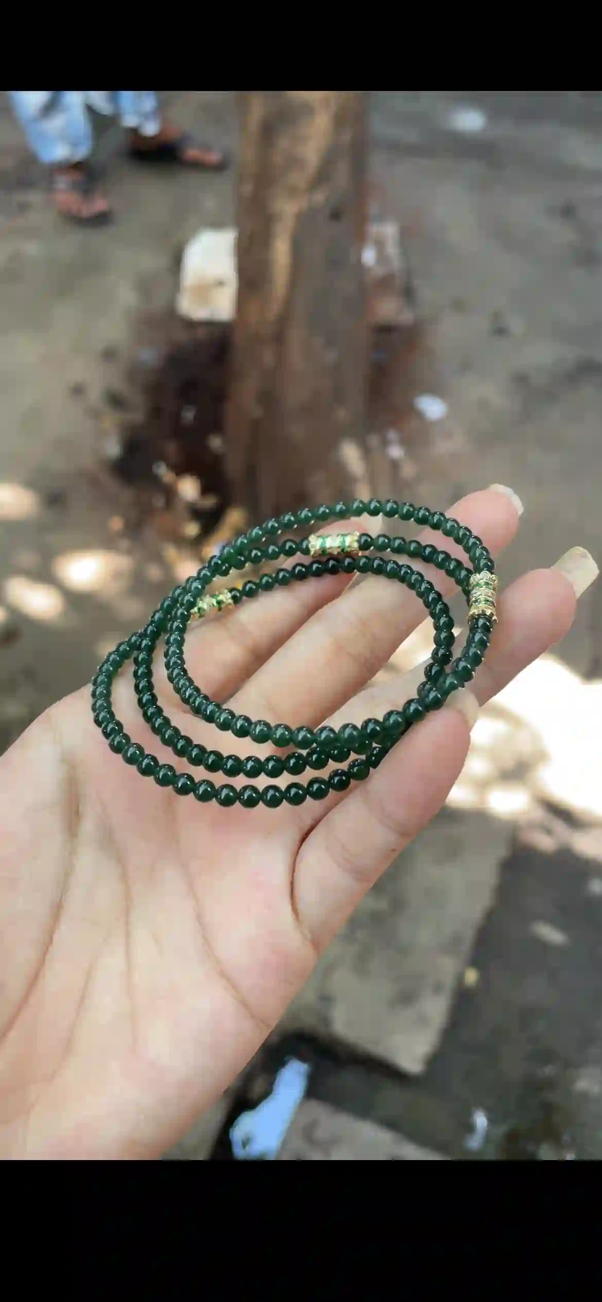 Exquisite Triple-Strand Deep Green Beaded Bracelet Set | Myanmar Jadeite reference #24450001