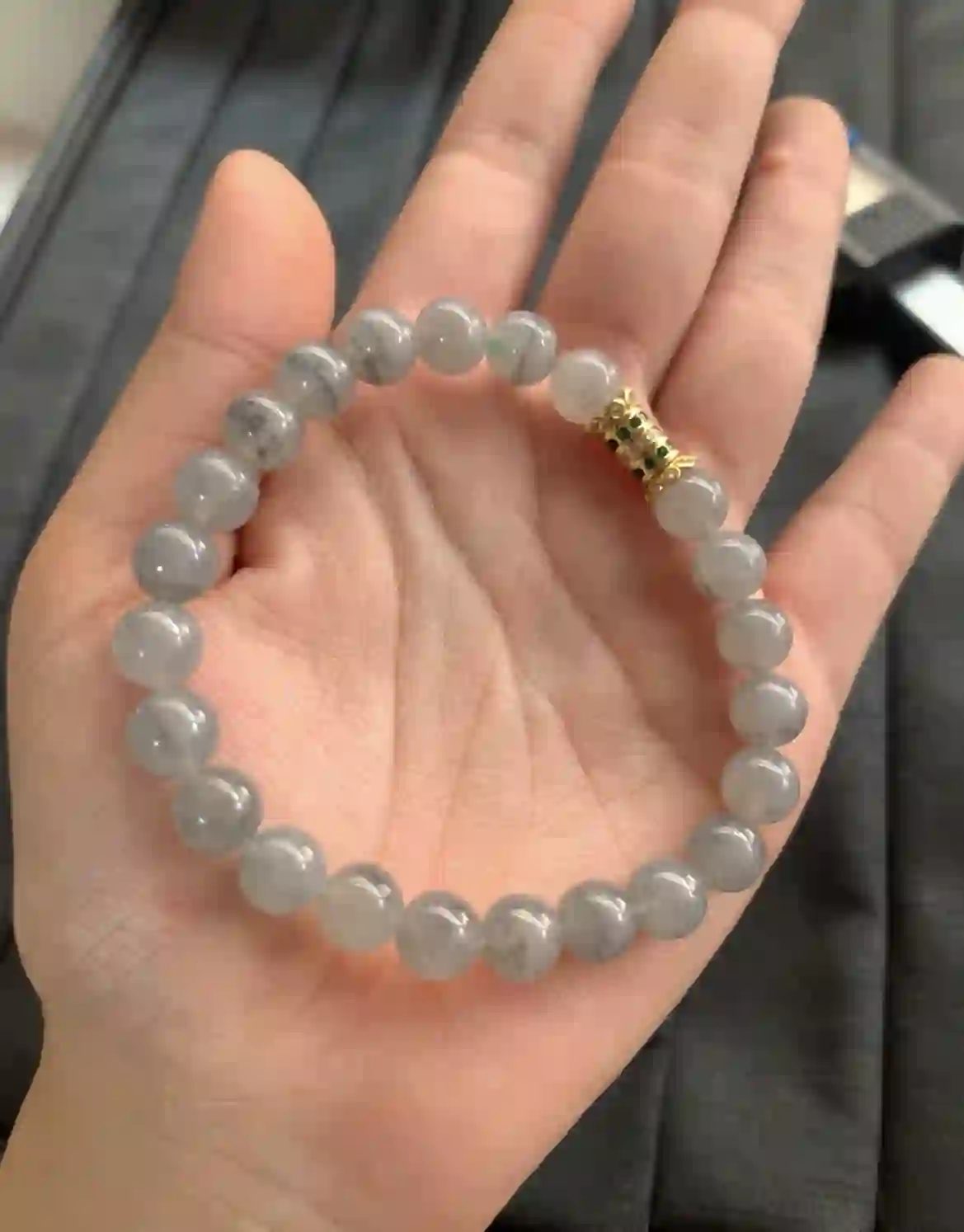 Natural Black Spot Jadeite Beaded Bracelet, view 2 | Myanmar Jadeite reference #2460011