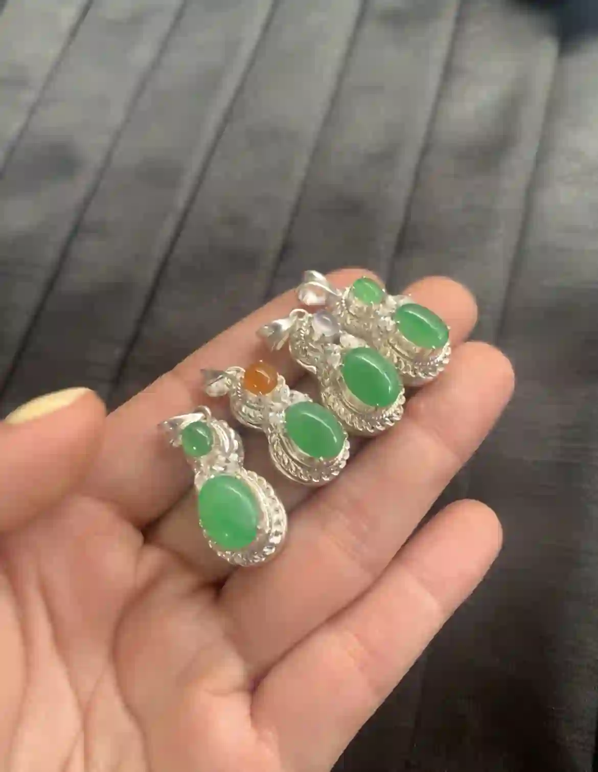 Natural Green Jadeite Gourd Pendants, view 2 | Myanmar Jadeite reference #2460009