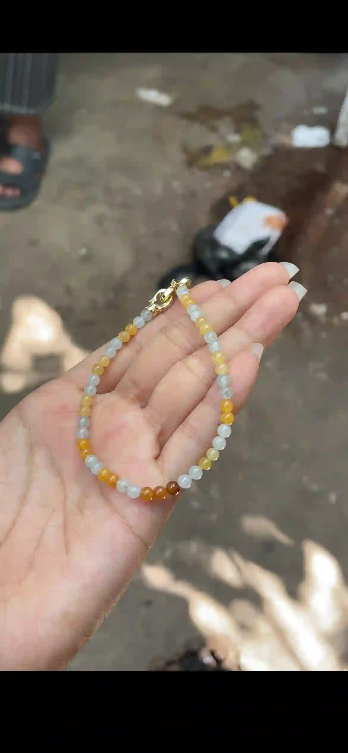 Sunset Gradient White to Amber Jadeite Bead Bracelet, view 2 | Myanmar Jadeite reference #16170001