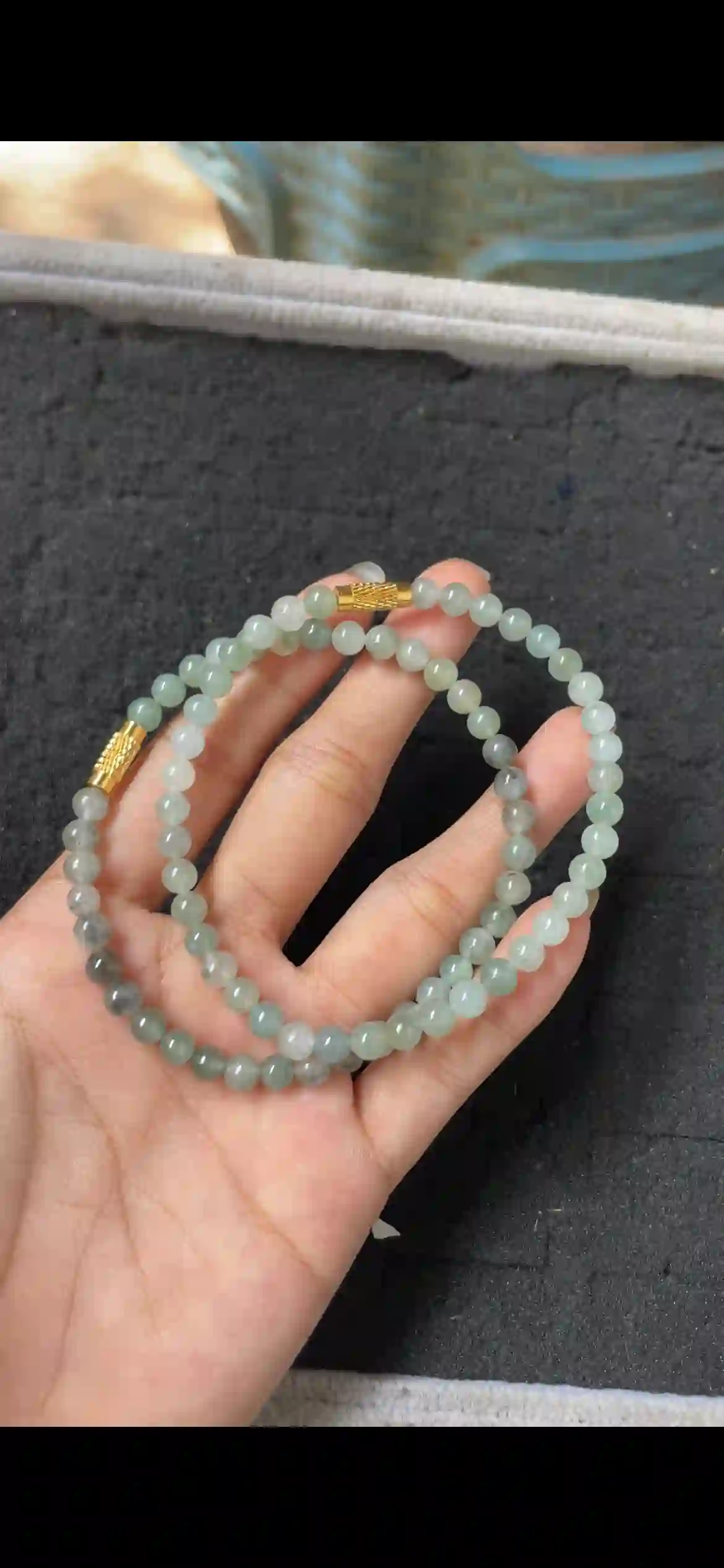 Icy Floating Blue-Green Gradient Jade Bead Multi-Layer Bracelet with Gold Spacers | Myanmar Jadeite reference #6450001