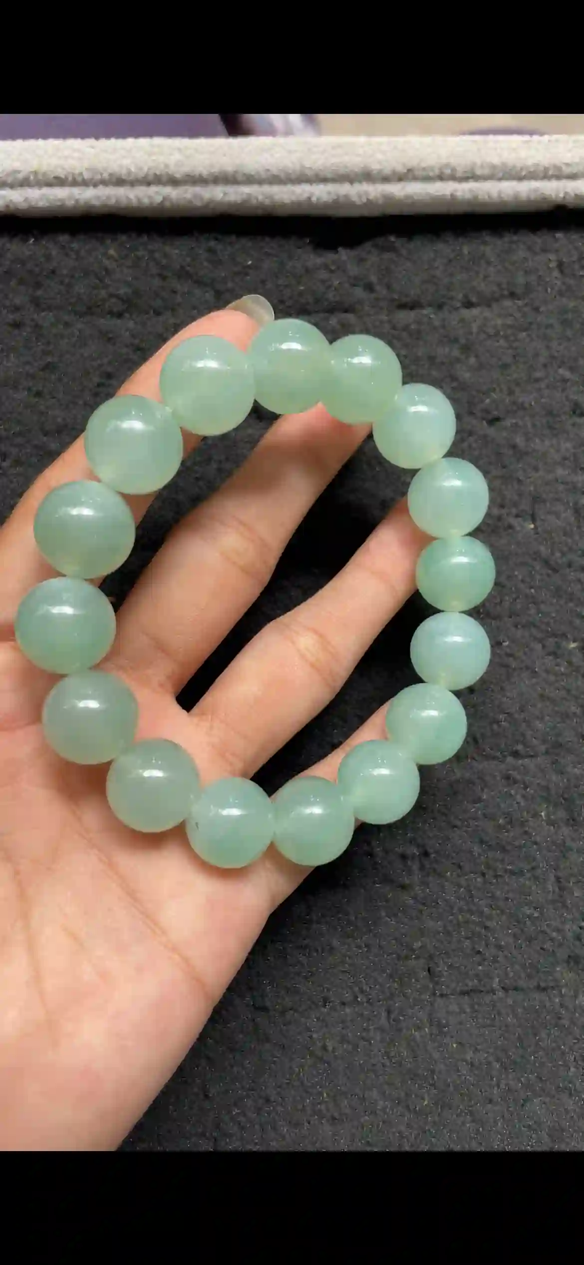  Natural Icy Pale Green Jadeite Bead Bracelet, view 2 | Myanmar Jadeite reference #7050001
