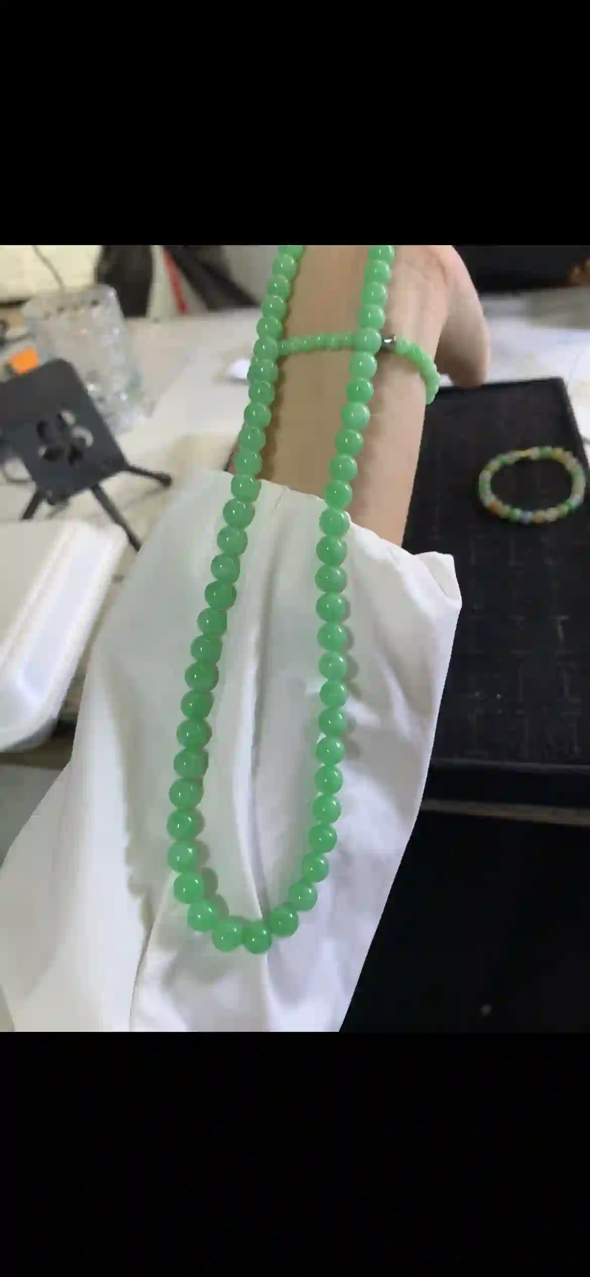 Vibrant Bright Green Long Bead Strand / Necklace, view 2 | Myanmar Jadeite reference #26070001