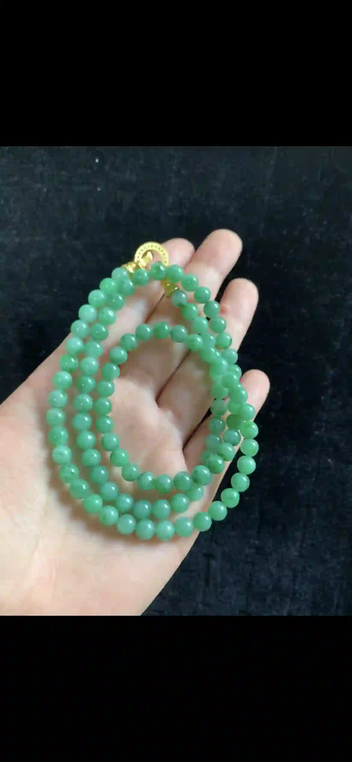Vibrant Apple Green Jade Double-Strand Necklace — Polished Gold Clasp | Myanmar Jadeite reference #33810001