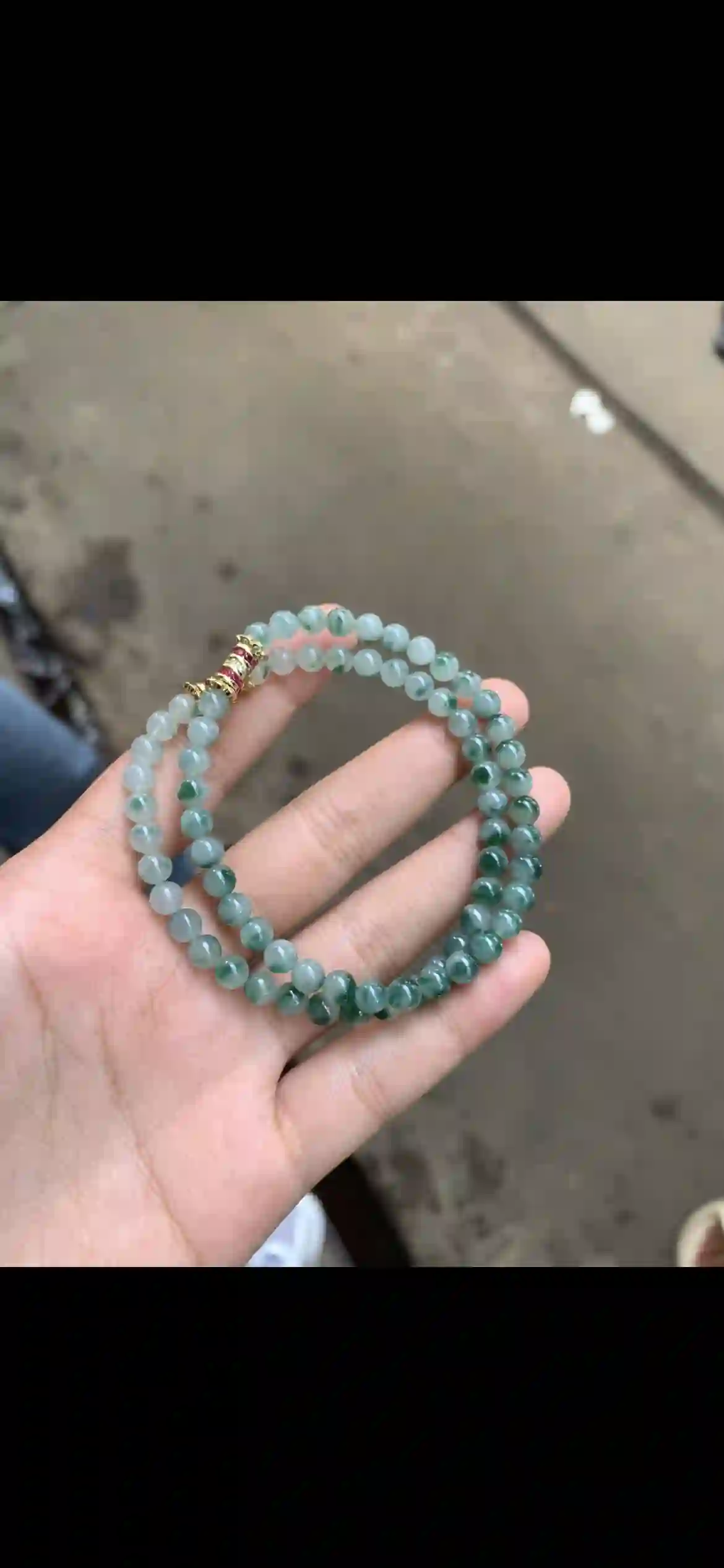  Double-Strand Floating Flower Jade Bead Bracelet with Gemstone Accent Clasp, view 2 | Myanmar Jadeite reference #17190001