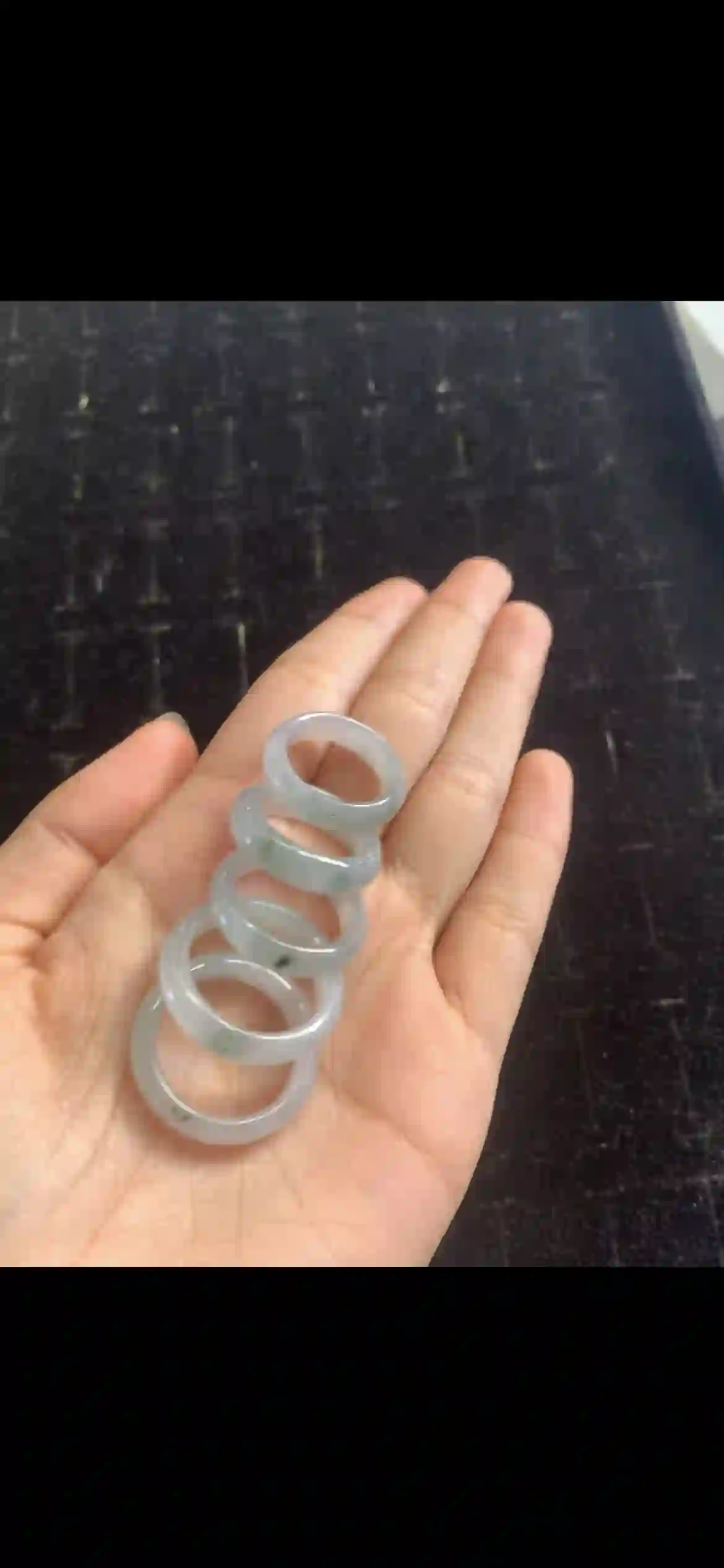 Set of Icy Floating Green Jadeite Band Rings | Myanmar Jadeite reference #24150002