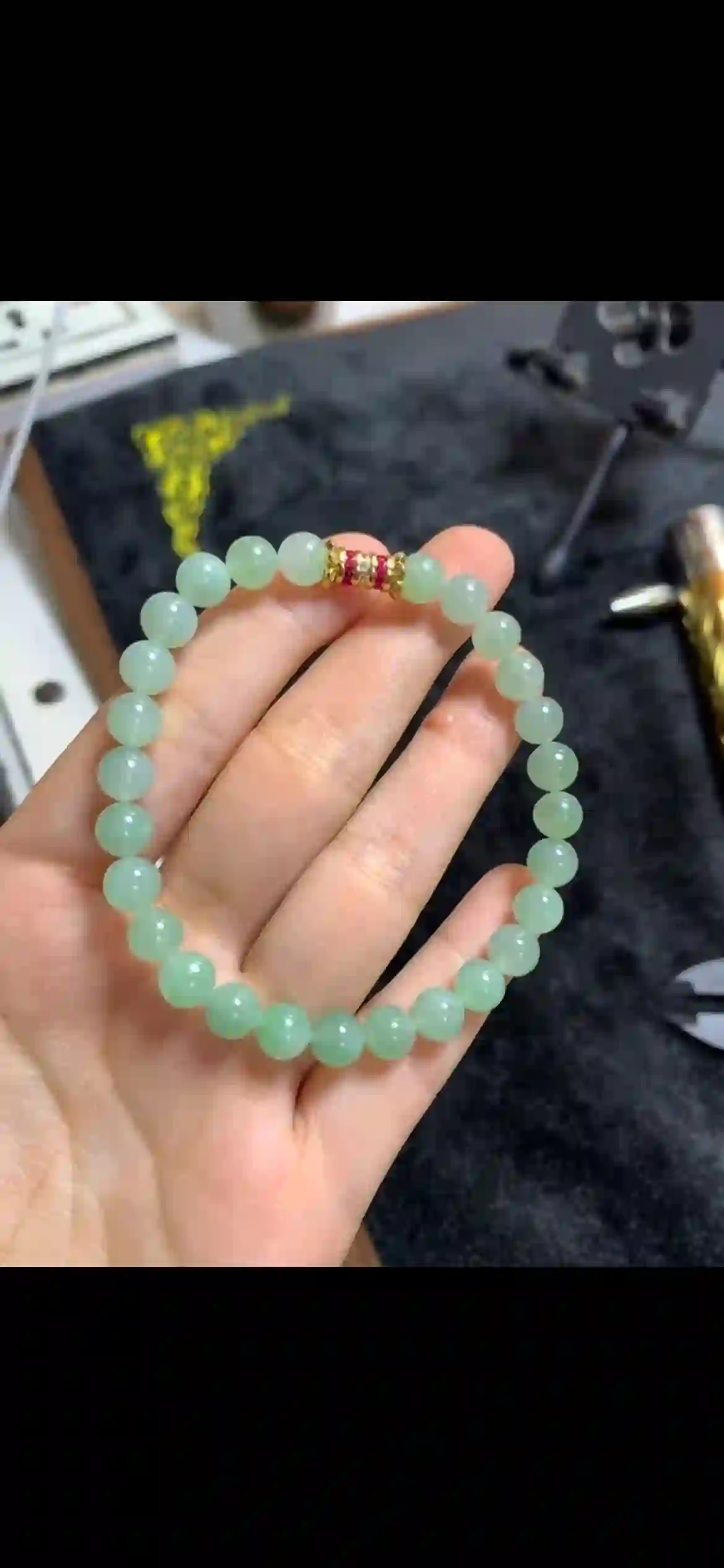 Serene Icy Celadon Jadeite Bead Bracelet, view 2 | Myanmar Jadeite reference #16560001