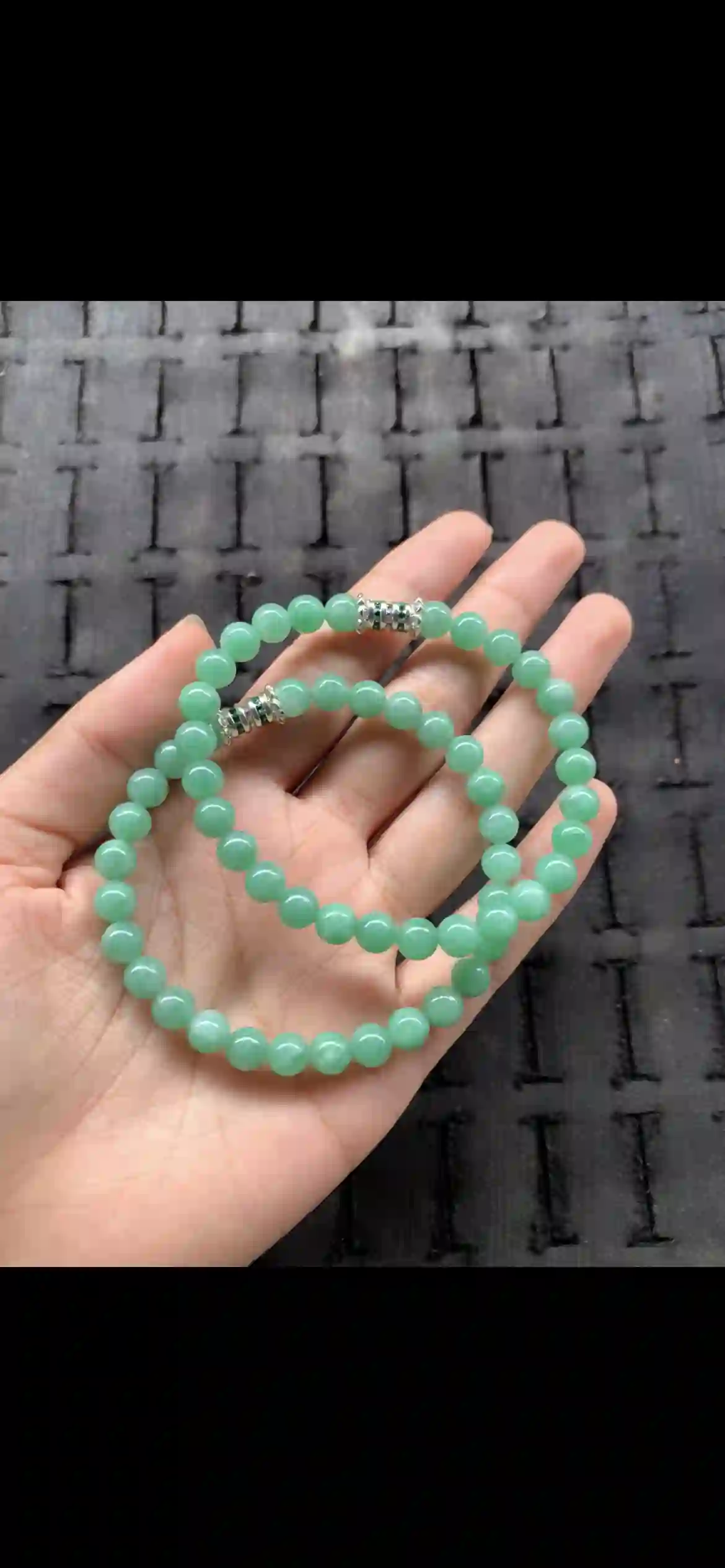 Double-Strand Fresh Mint Green Jade Beaded Bracelet with Gemstone Accents, view 2 | Myanmar Jadeite reference #22860001