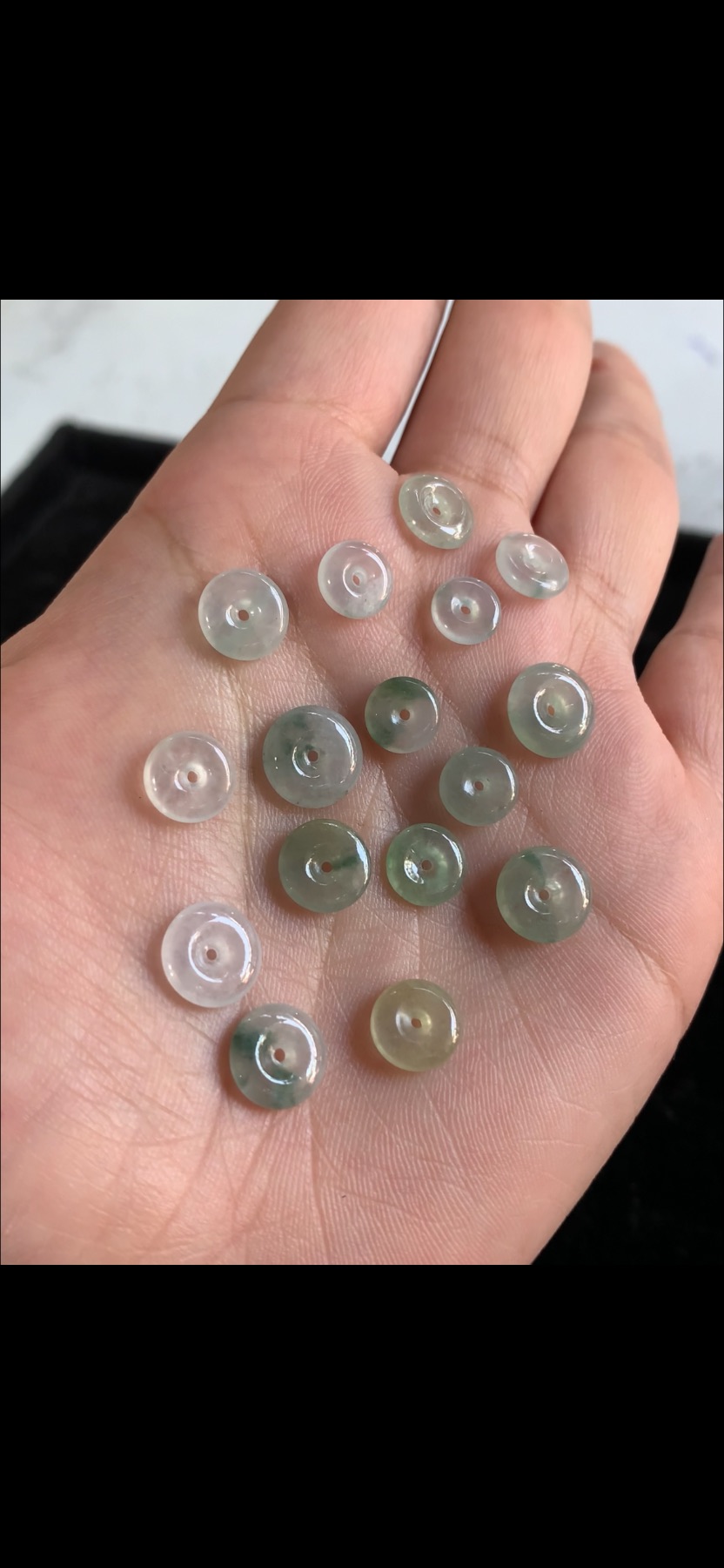 Natural Ice Variety Light Mint & Green Jadeite Mini Ping An Kou (Safety Donut) Loose Beads Collection | Myanmar Jadeite reference #38940002