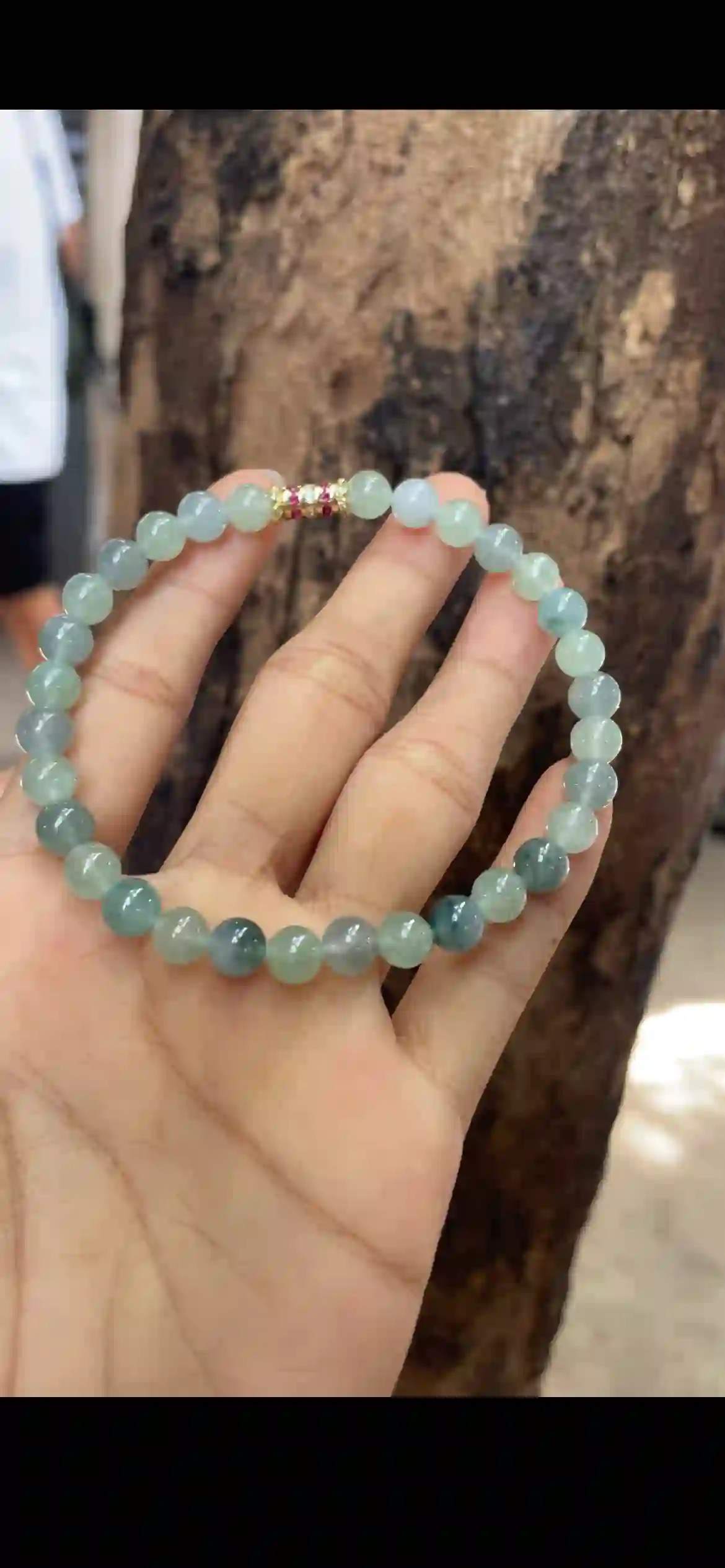 Icy Blue-Green Gradient Floating Jadeite Bead Bracelet, view 2 | Myanmar Jadeite reference #10710001