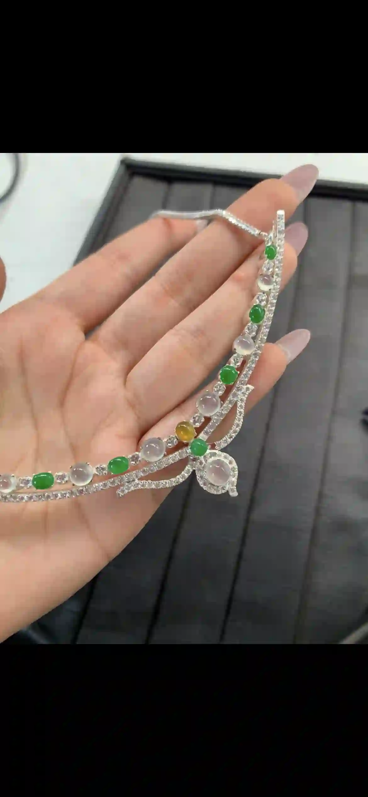 Tri-Color Jadeite Tiara-Style Necklace | Myanmar Jadeite reference #11010001