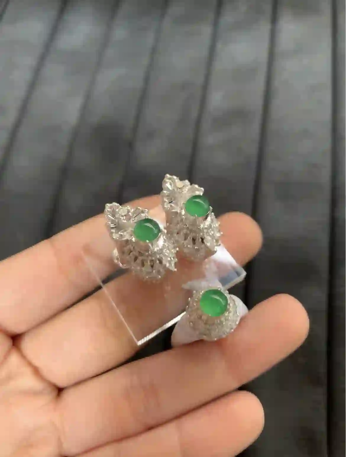 Natural Vivid Green Jade Jewelry Set with Diamond Accents, view 2 | Myanmar Jadeite reference #2520002