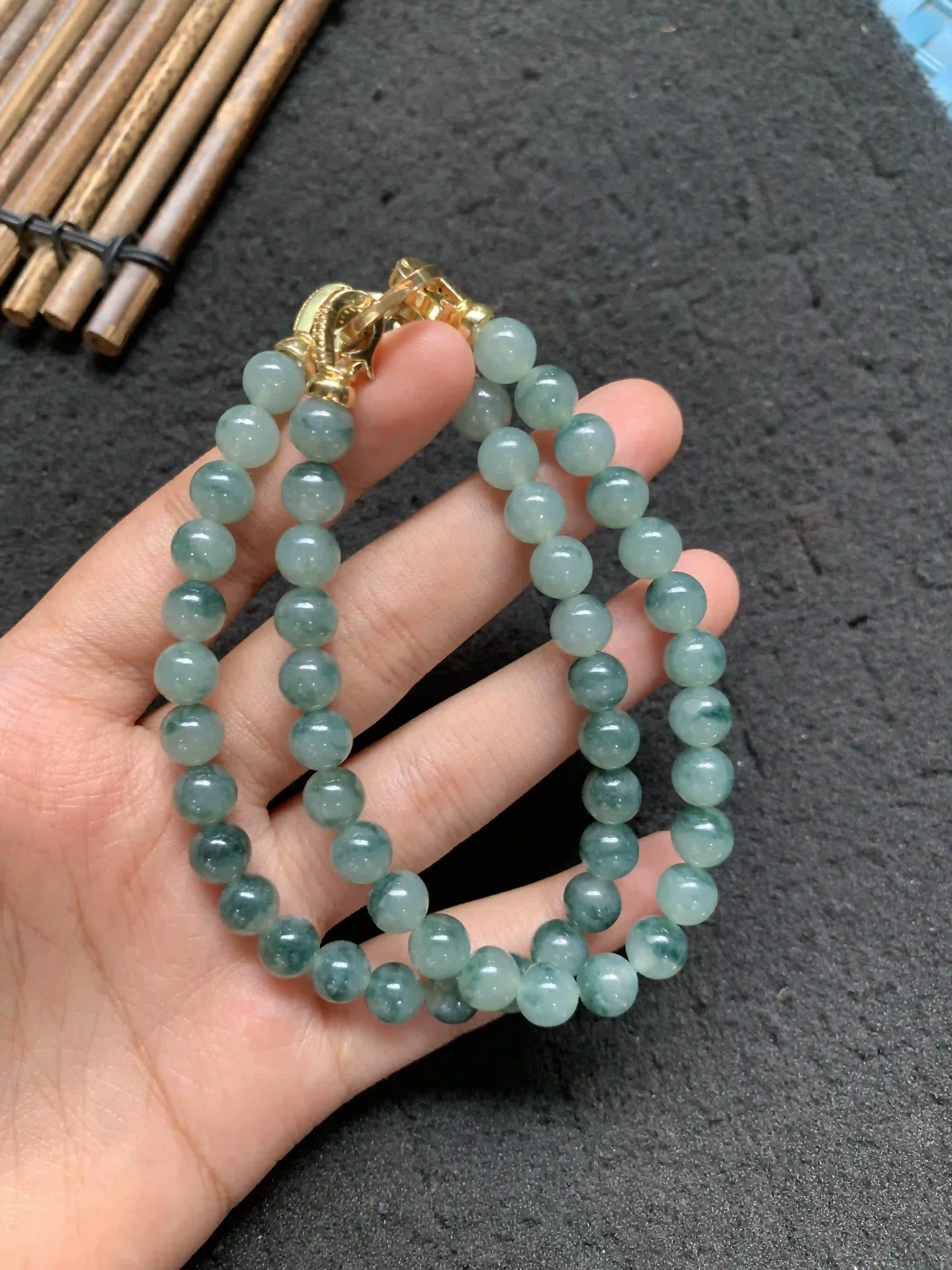 Natural Blue Green Jade Beaded Necklace | Myanmar Jadeite reference #2250002