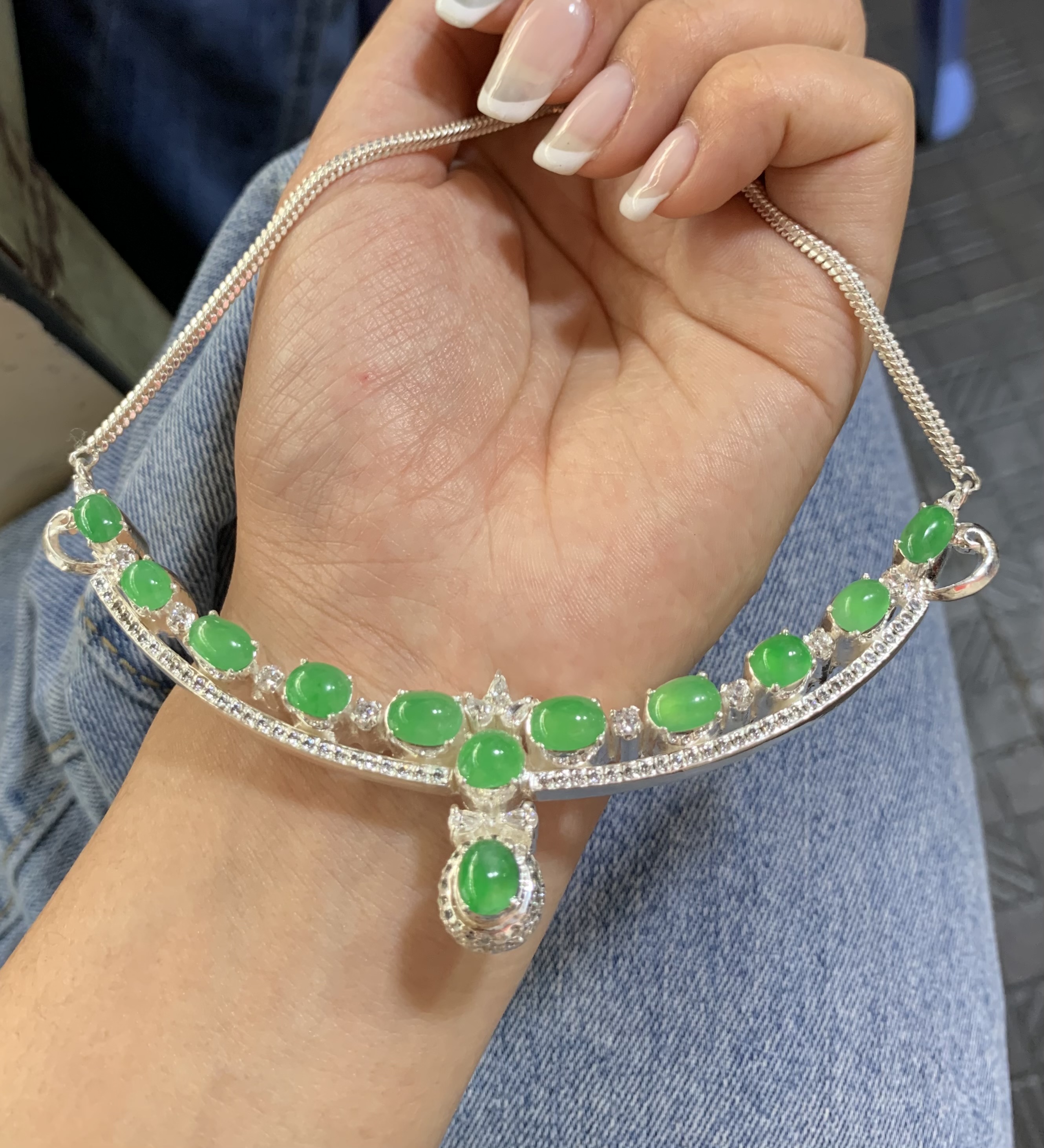 Elegant Green Gemstone and Crystal Statement Necklace