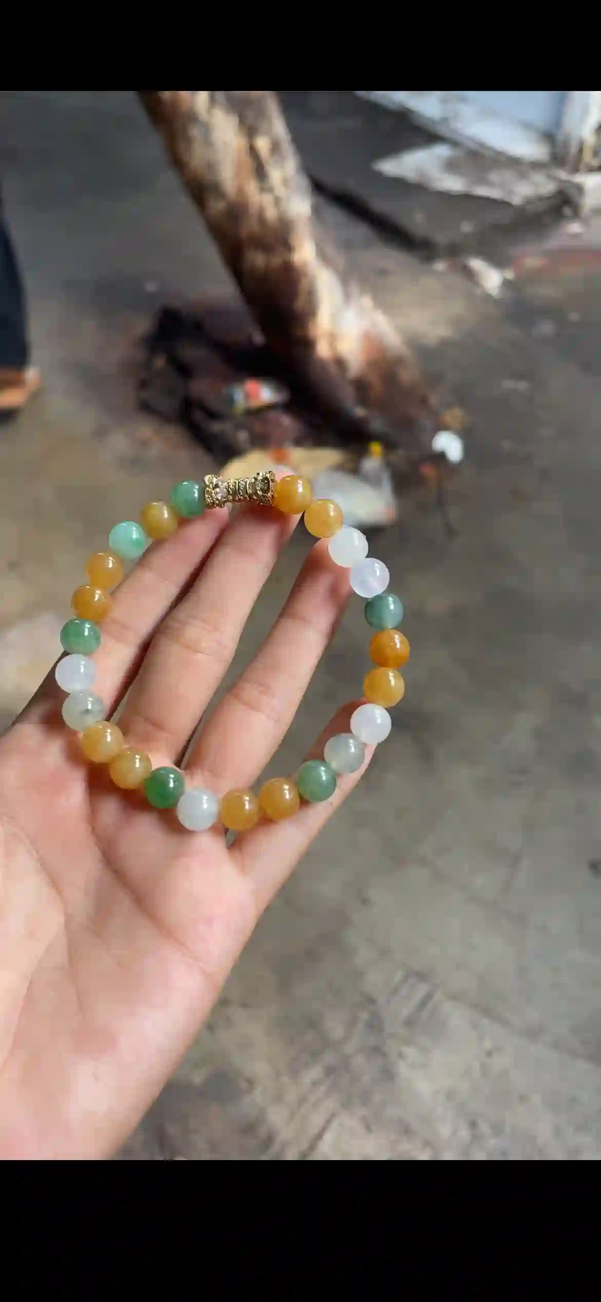 Vibrant Multi-Color Jade Beaded Bracelet with Ornate Gold Clasp | Myanmar Jadeite reference #31020001