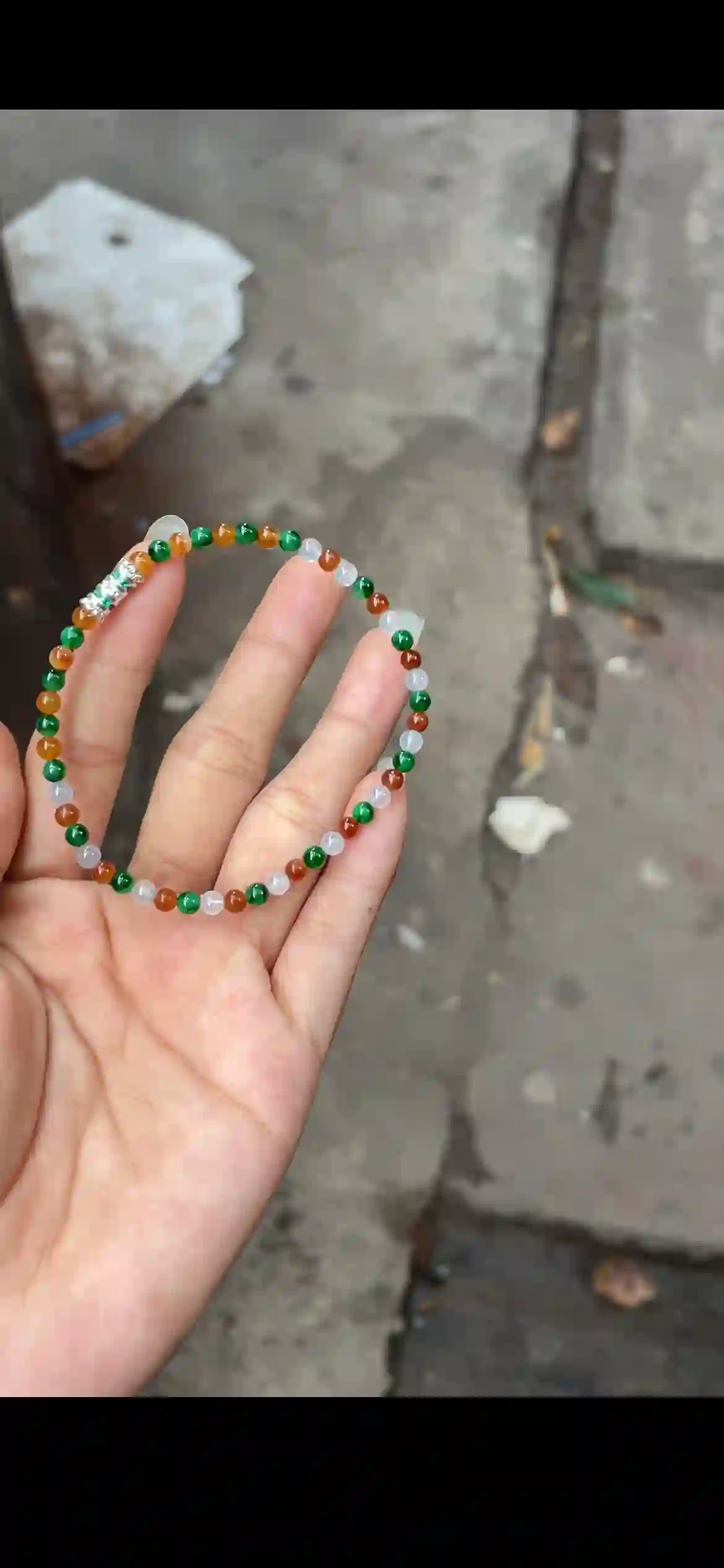 Multicolor Mini Jade Bead Bracelet — Green, Amber & White with Crystal Accent Clasp, view 2 | Myanmar Jadeite reference #21840001
